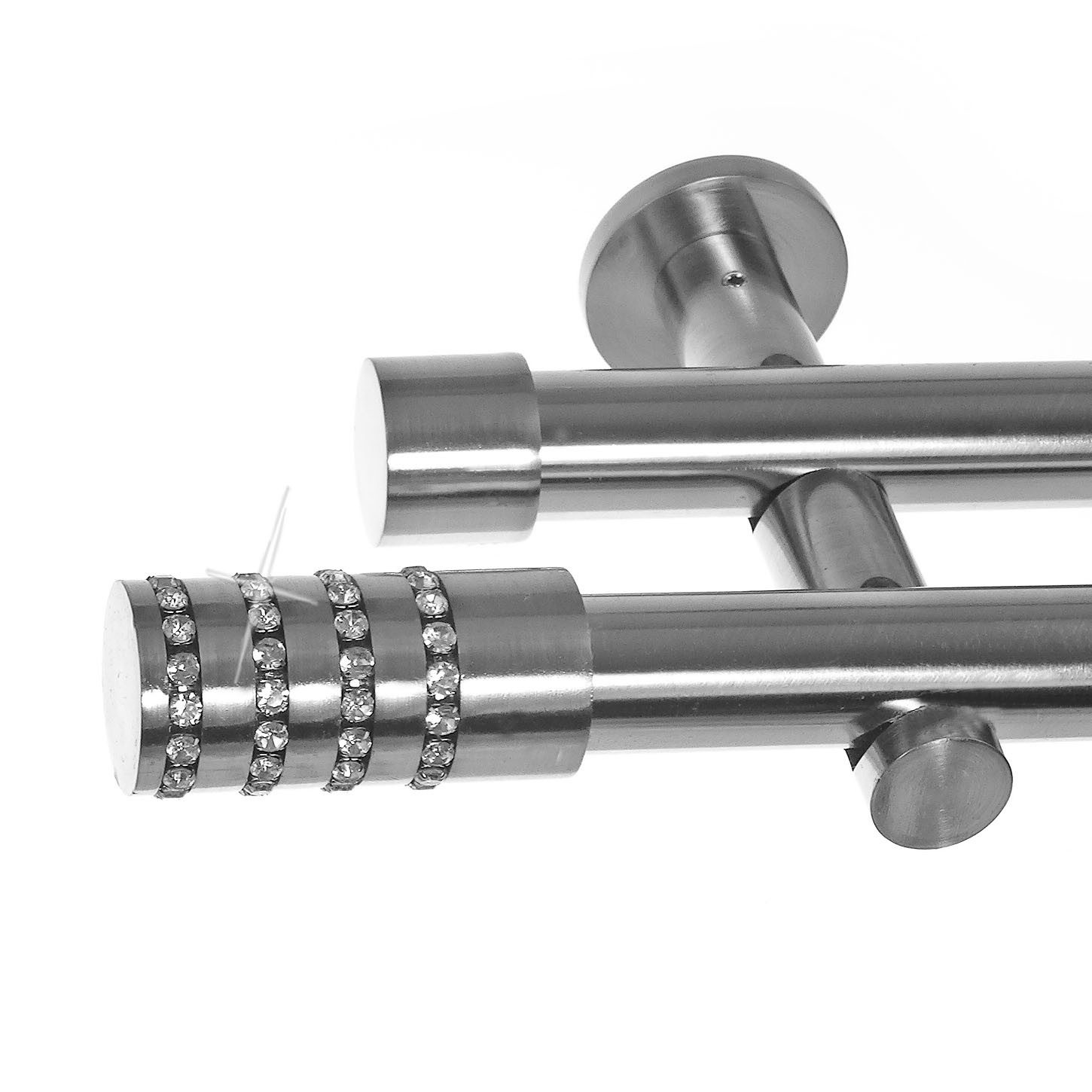 BASIT Gardinenstange Edelstahloptik 20mm mit Wandträgern 120 cm E39, Ø 20 mm, 2-läufig, verschraubt, Metall, H41 120 cm E39 Zylinder mit Kristall