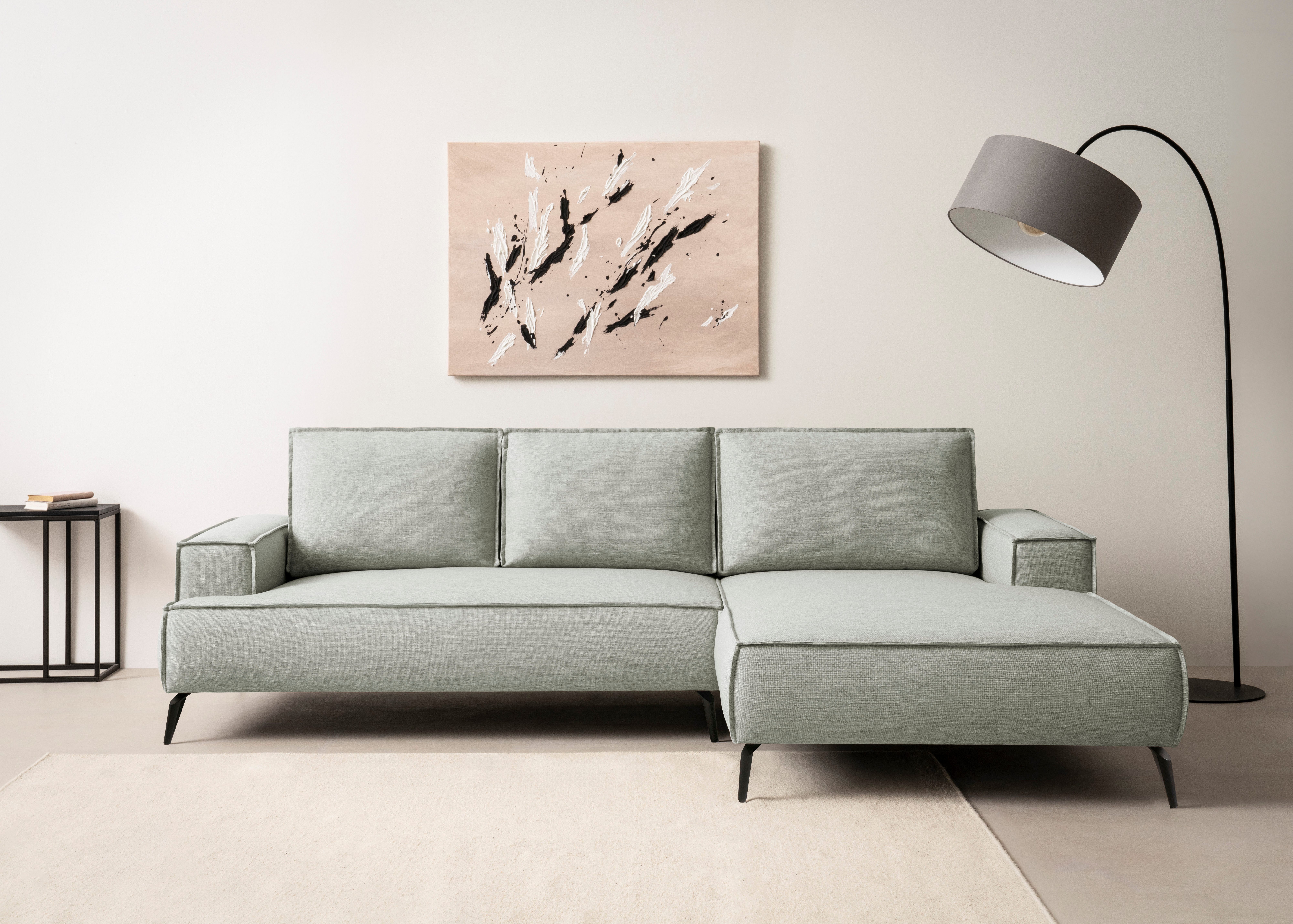OTTO home Ecksofa TVINNU Leinenoptik, L-Form, Breite 275 cm, wahlweise Recamiere rechts/links, schwarze Füße, bequemer Sitzkomfort