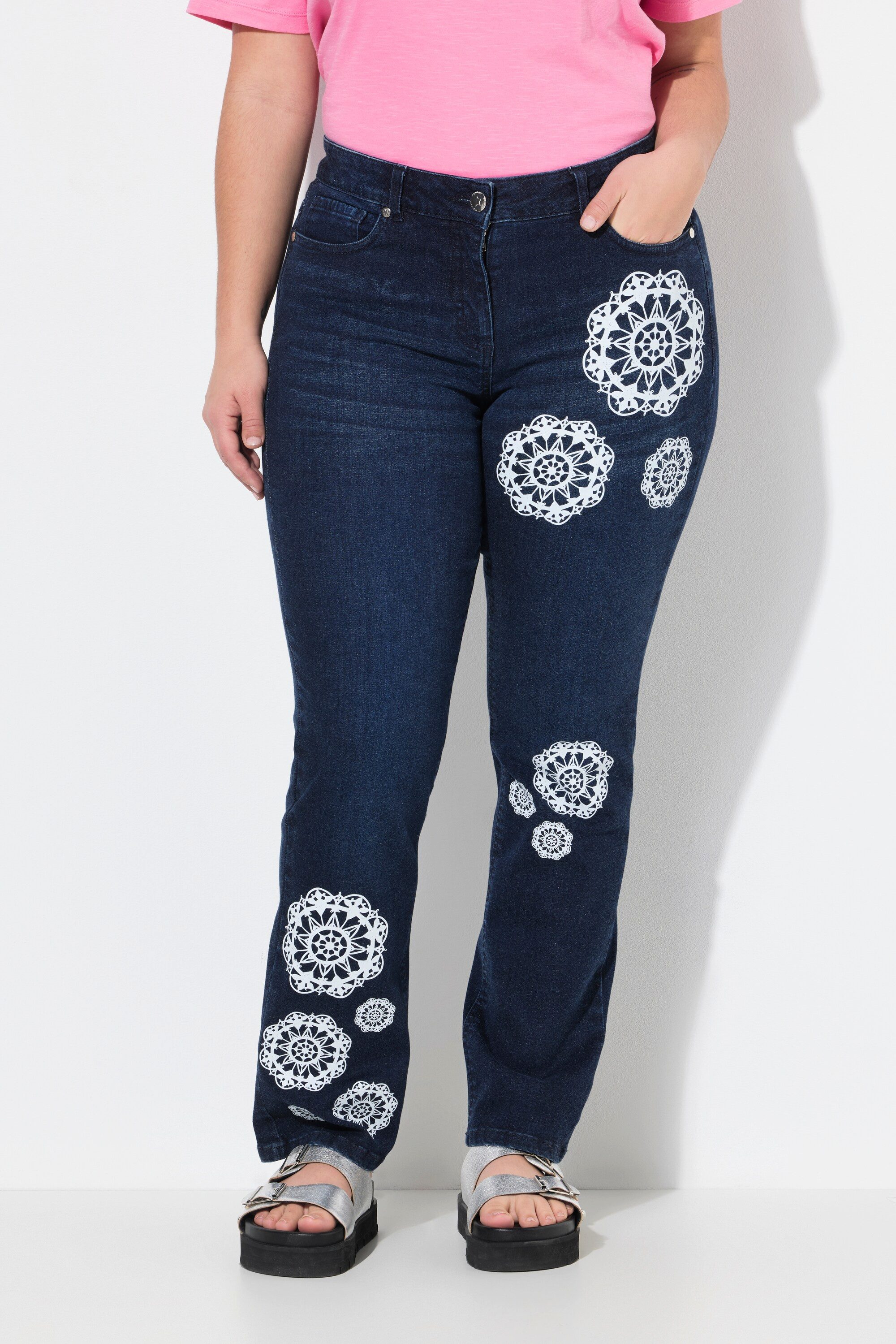 Angel of Style Regular-fit-Jeans Jeans Paula Straight Fit 3D-Blumendruck