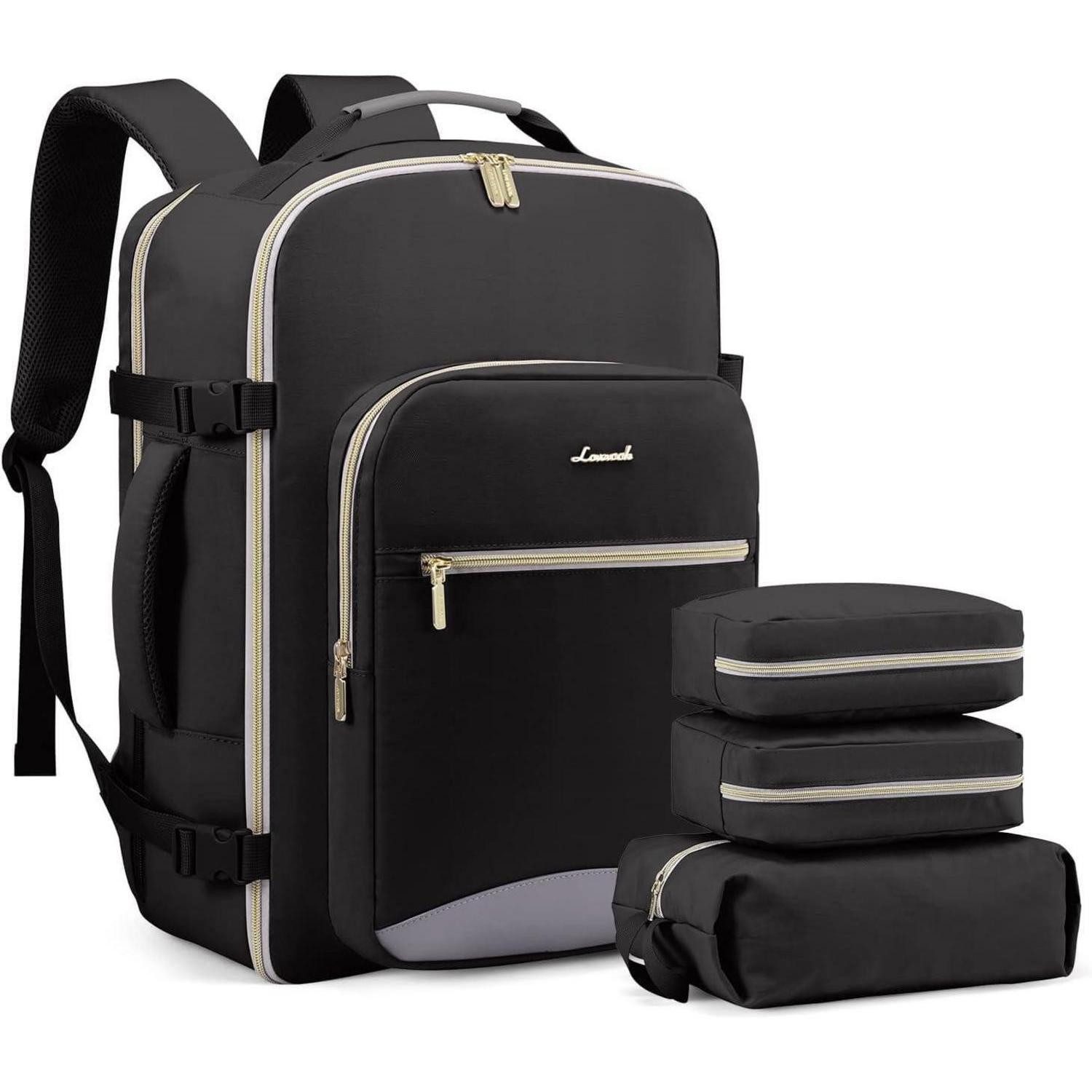 Kofferrucksack Handgepäck Rucksack 40L Groß Damen Reiserucksack Schwarz+grau