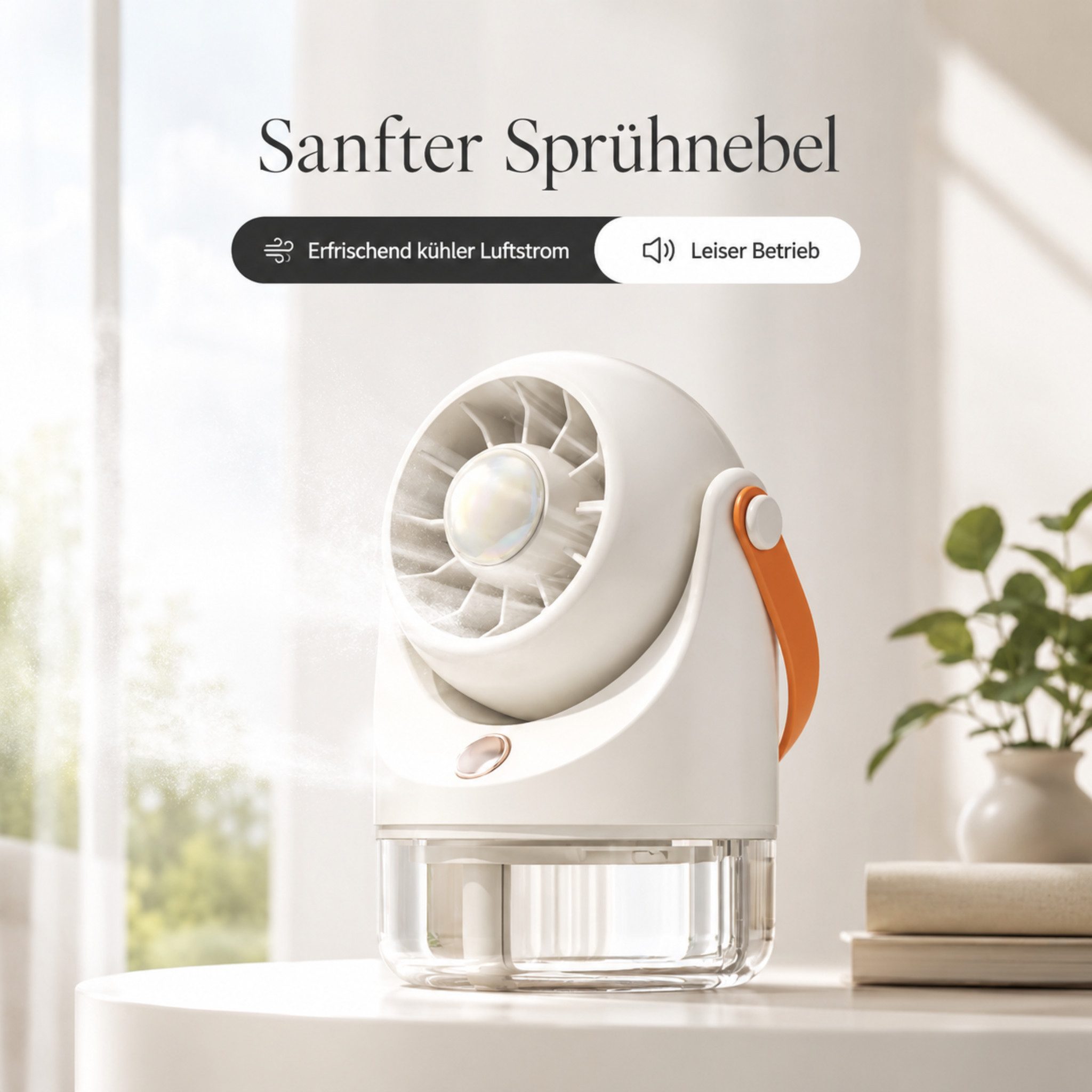 HS.SUPPLY Tischventilator Kompakter Tischventilator mit Sprühnebel & Akku, Kompakt, tragbar, mit Sprühnebel und 3 Windstufen