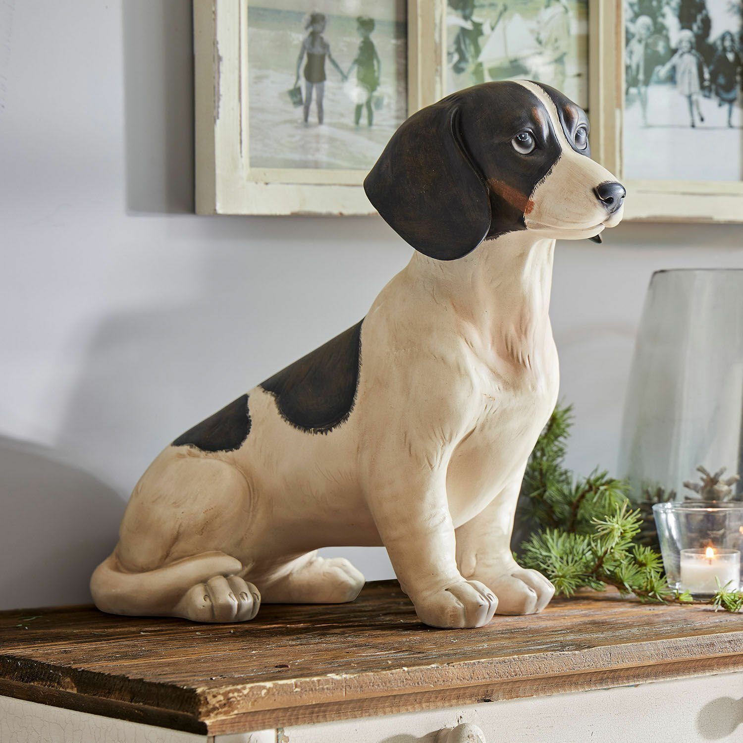 Deko-Figur Hund sitzend aus Polyresin 29 cm x 17 cm x 39 cm Weiß