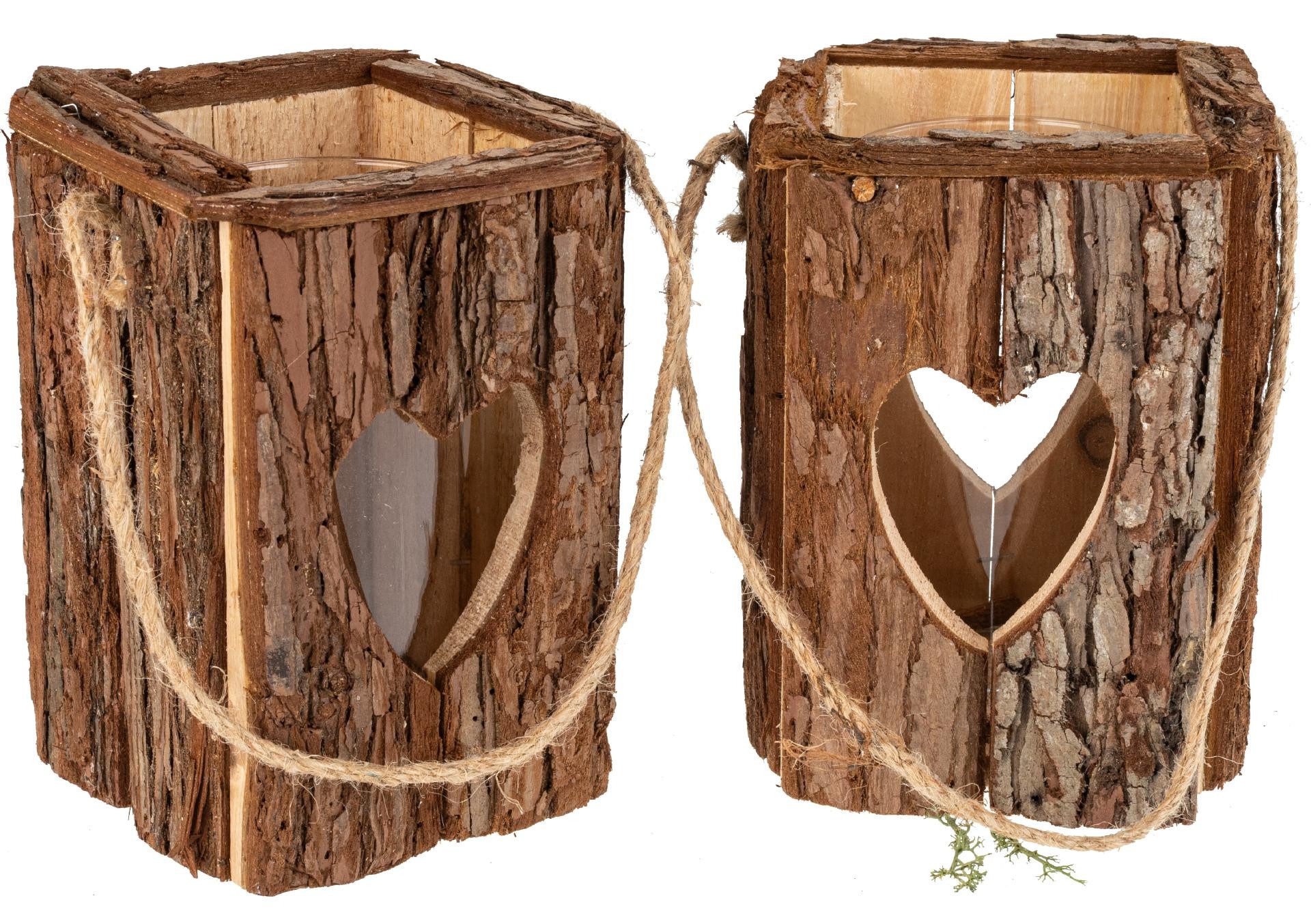 Holz Frank Kerzenlaterne Rustikale Holzlaterne mit Rinde & Herz-Ausschnitt günstig online kaufen