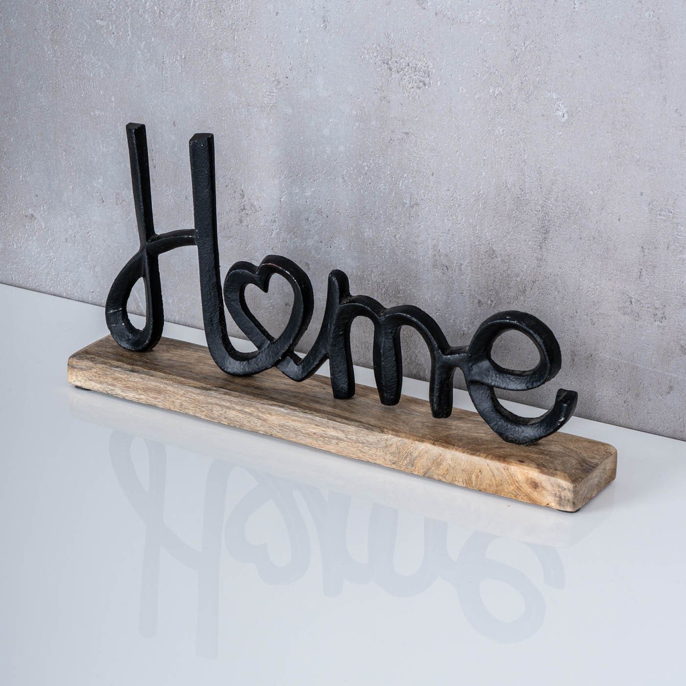 Levandeo® Deko-Schriftzug, Aufsteller Schriftzug Home H17cm Metall Schwarz Holz Deko Mangoholz