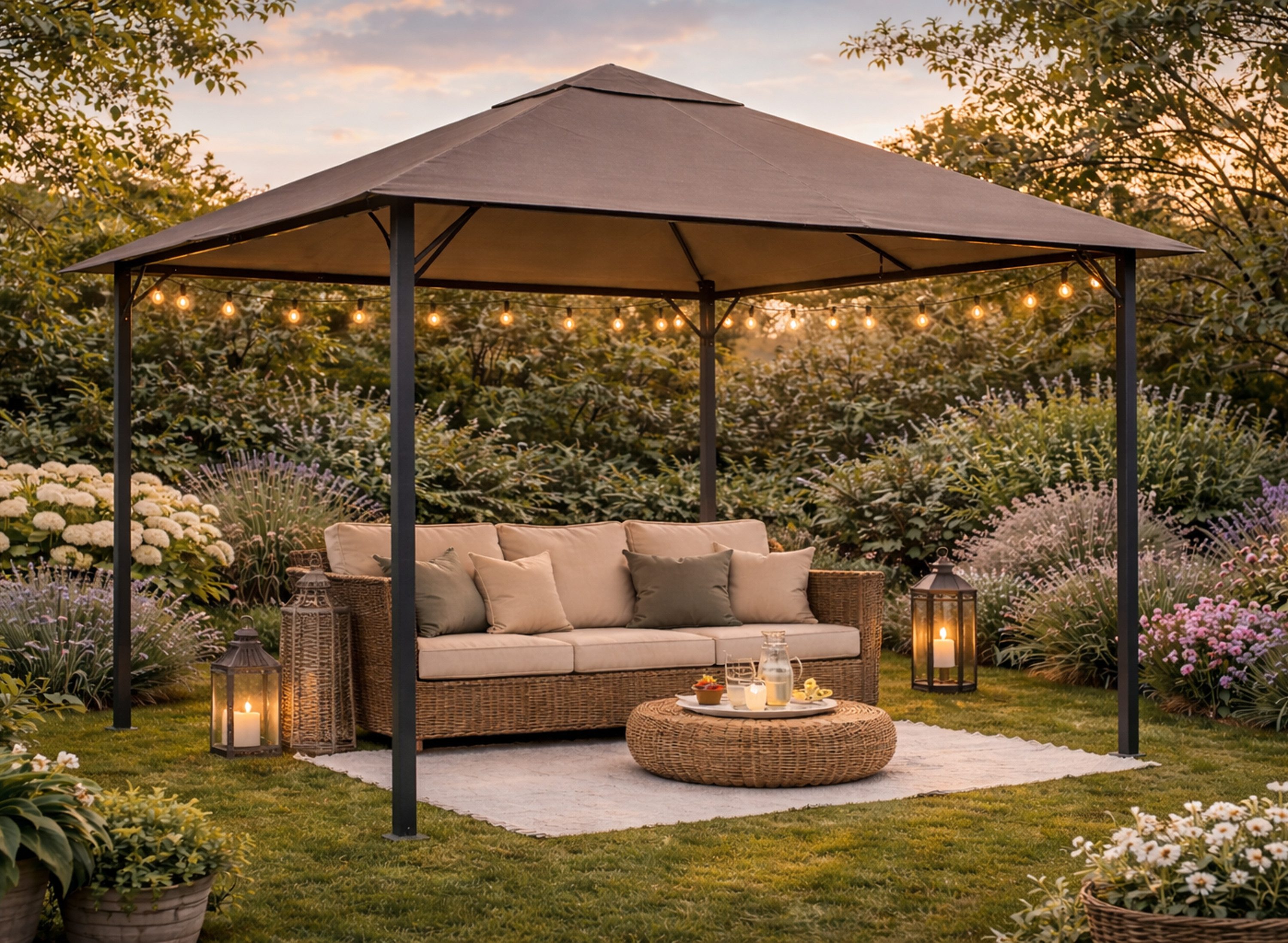 Quick Star Pavillon-Ersatzdach Nizza, 180 g/m², 297 x 297 cm (Beigegrau, 3 x 3 m), Mit Lüftungsschlitzen