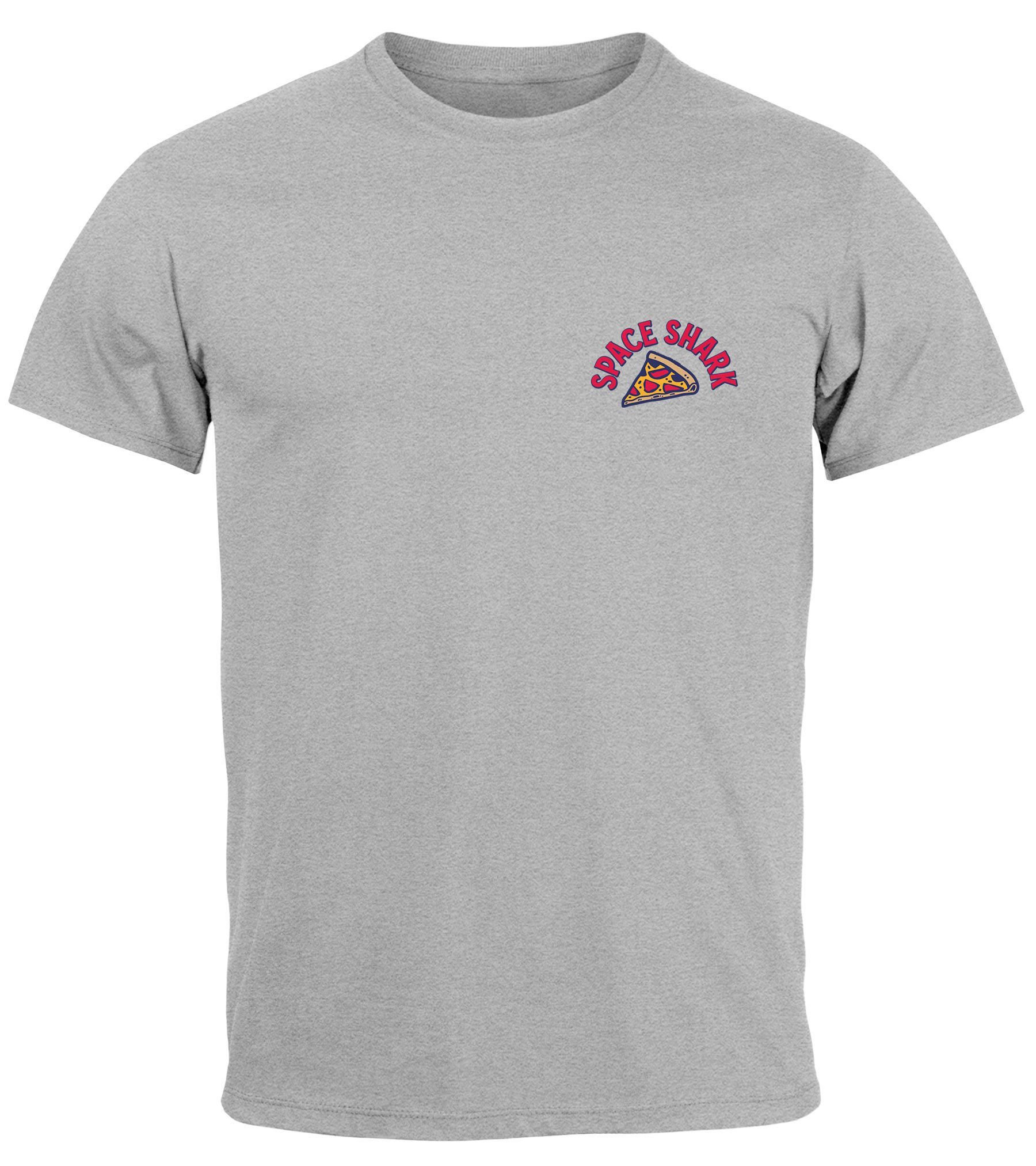 Print-Shirt Herren T-Shirt Backprint Rückendruck Schriftzug Hot Pizza Space Shark