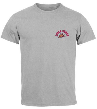 Neverless Print-Shirt Herren T-Shirt Backprint Rückendruck Schriftzug Hot Pizza Space Shark mit Print