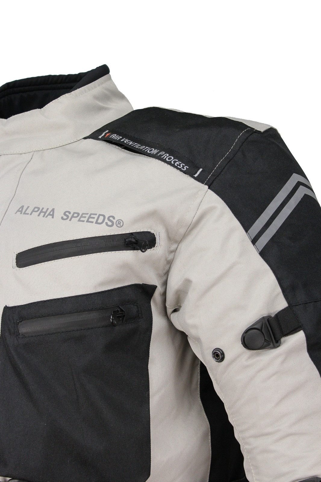 Alpha Speeds Motorradjacke JET PRO, All-Saison Motorradjacke inklusive Protektoren (2026) Abnehmbares Membran + Futter, 7 Belüftungen, 10 Taschen, in Off-White