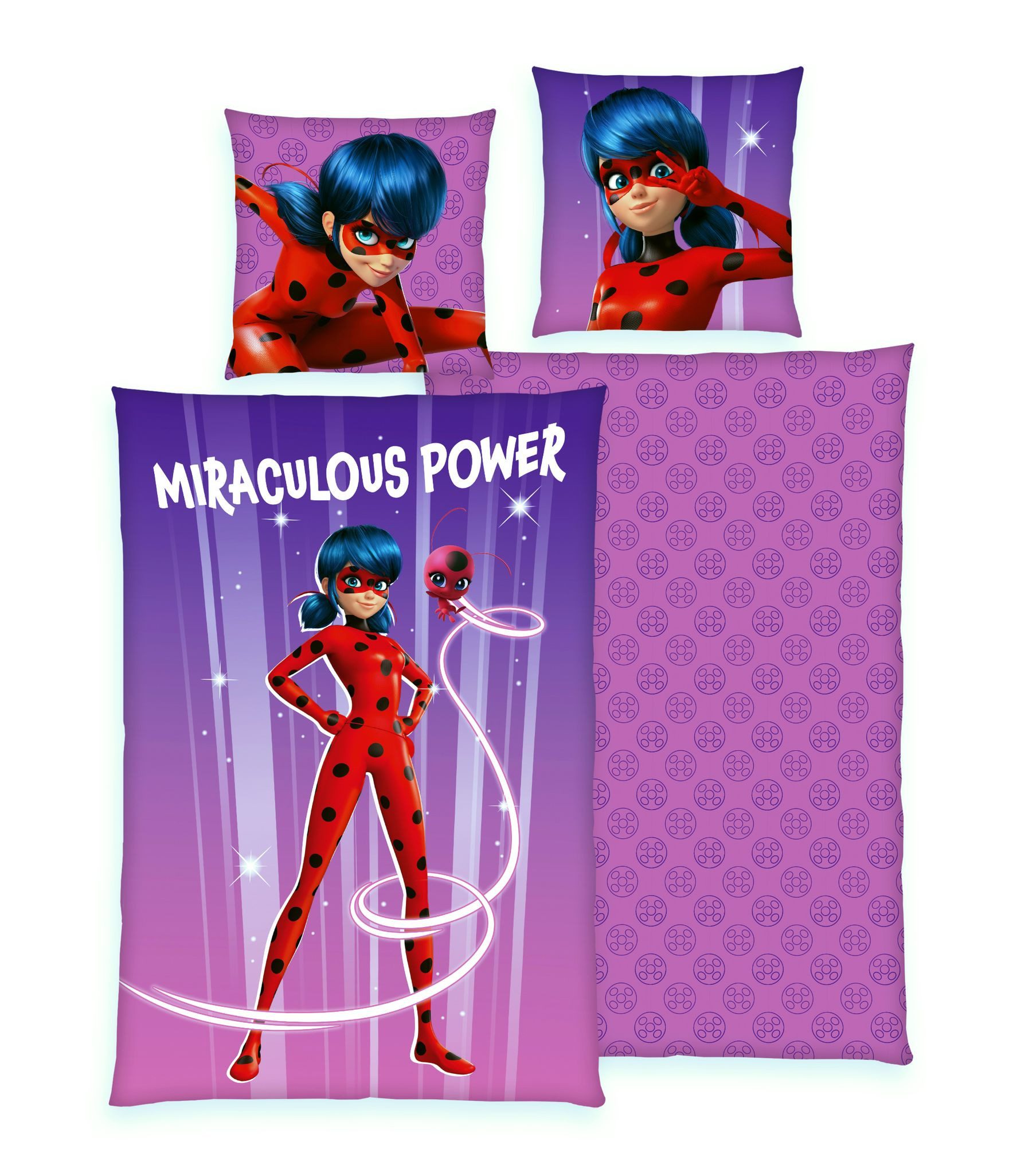 JACK Jugendbettwäsche 135x200cm Miraculous Ladybug Cat Noir Herding, Renforcé, 2 teilig, Power, Wendeoptik, Kwami Tikki, mit Knopfleiste