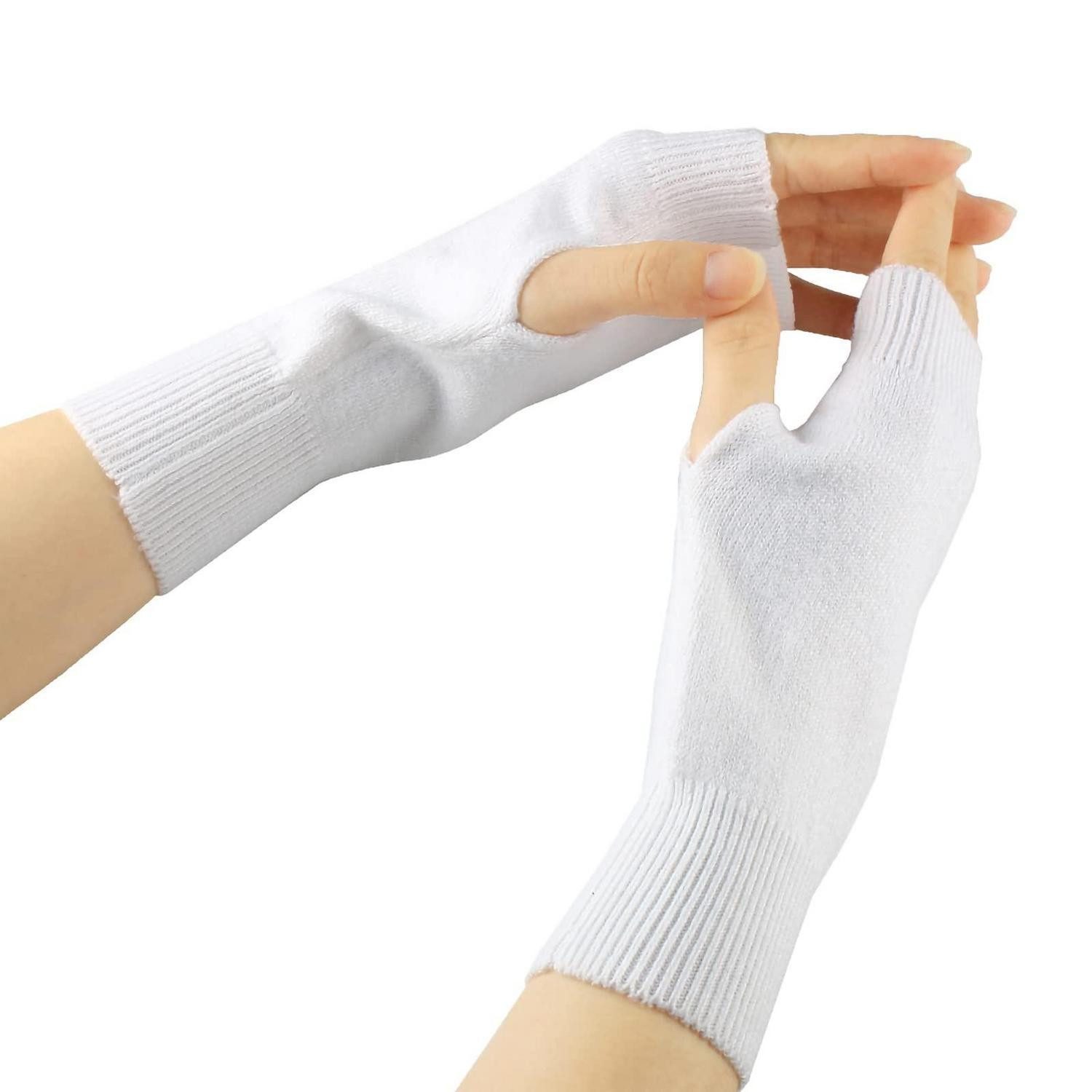 LuxusKollektion Fäustlinge Handschuhe Fingerlos Damen Kaschmir Weiß (1-St)