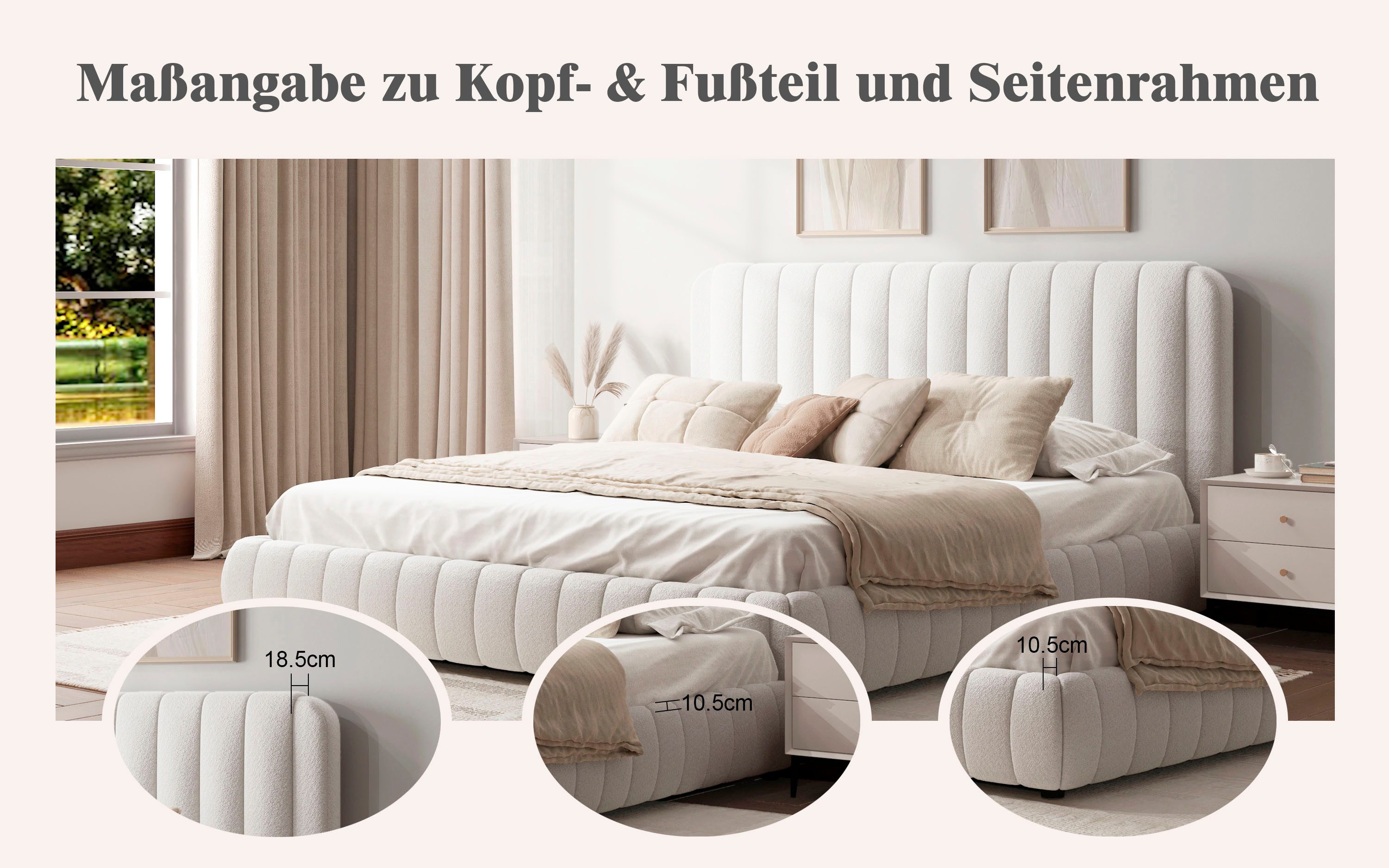 Home affaire Polsterbett SELVAIR in der Breite 180cm, inkl. Lattenrost und Bettkasten, gepolstertes Kopfteil und Rahmen, Bezug im Chenillecharakter