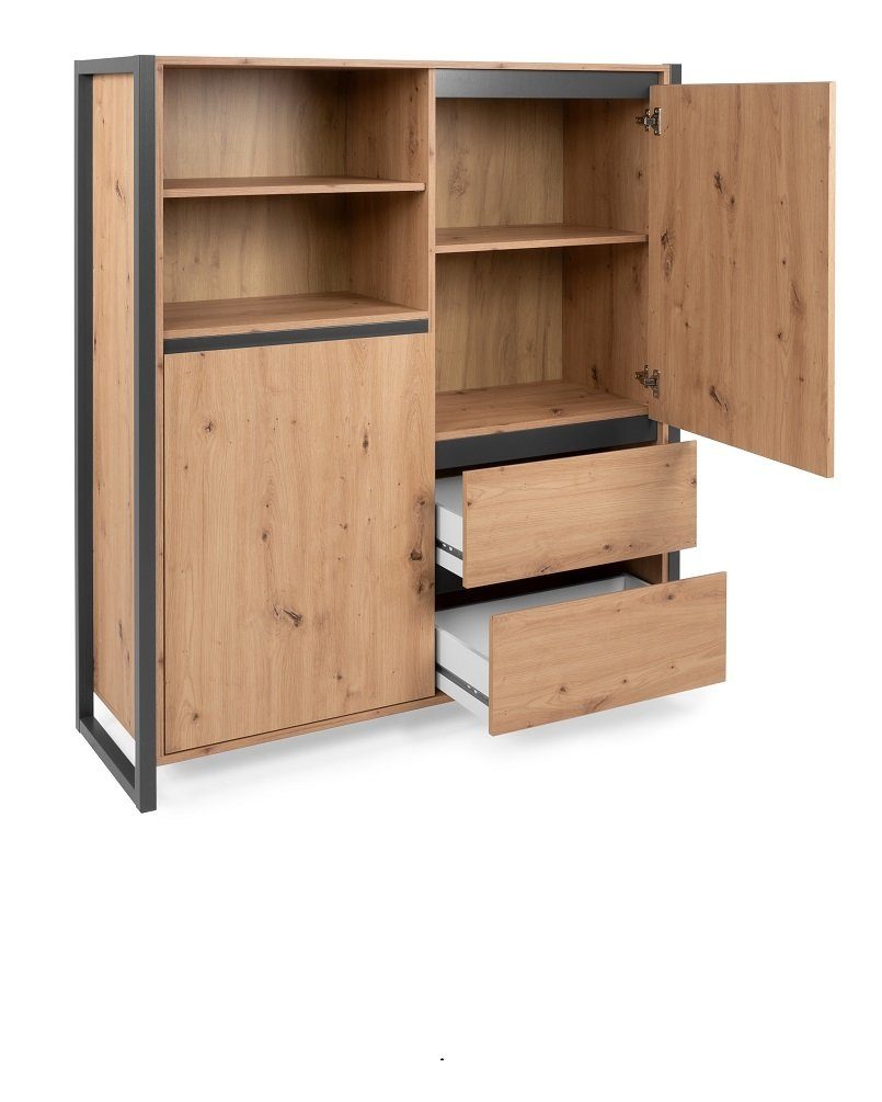Finori Vitrine Highboard Denver, Artisan Oak / anthrazit, Industrial Look