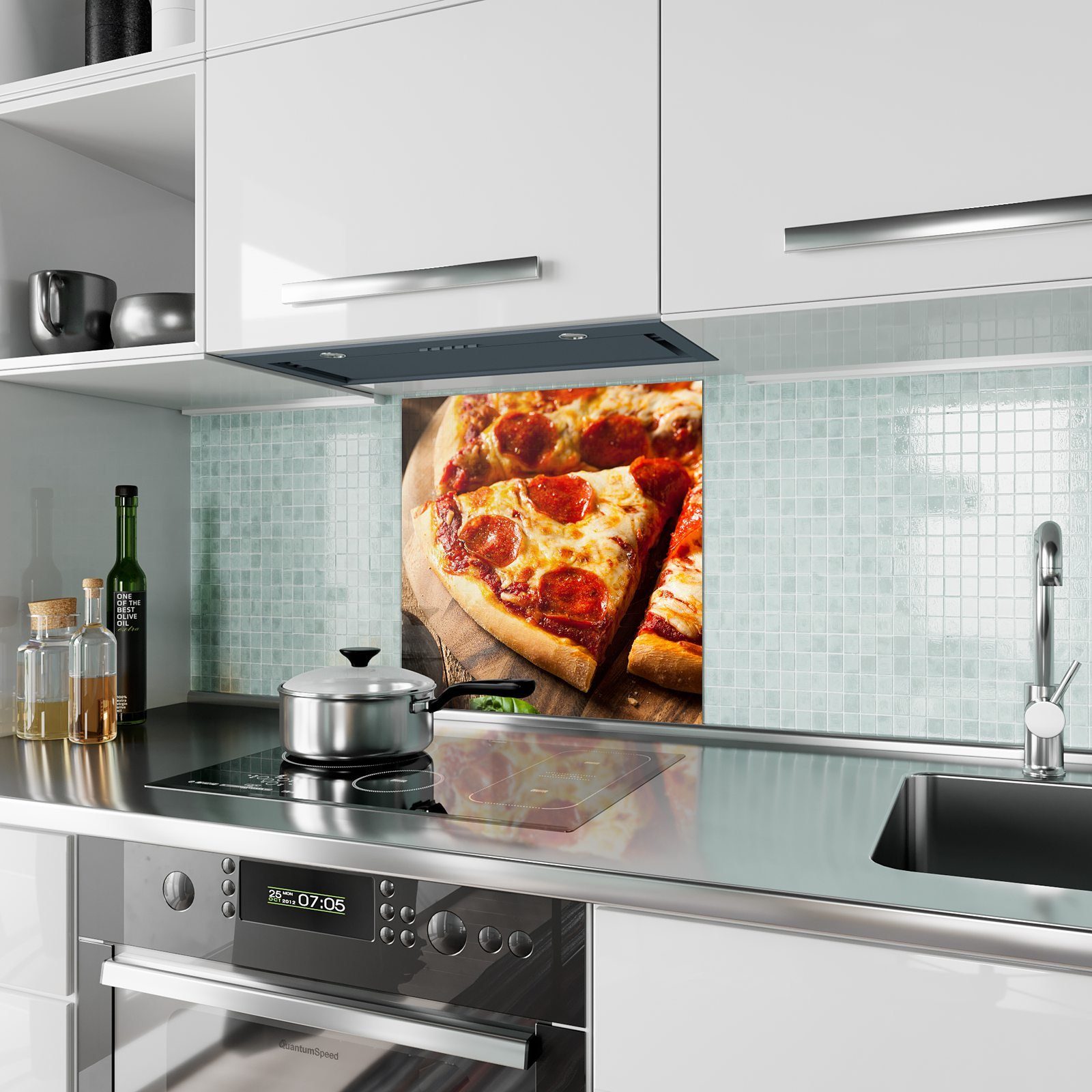Glas Spritzschutz Küchenrückwand mit Motiv Pizzaecke Primedeco Küchenrückwand