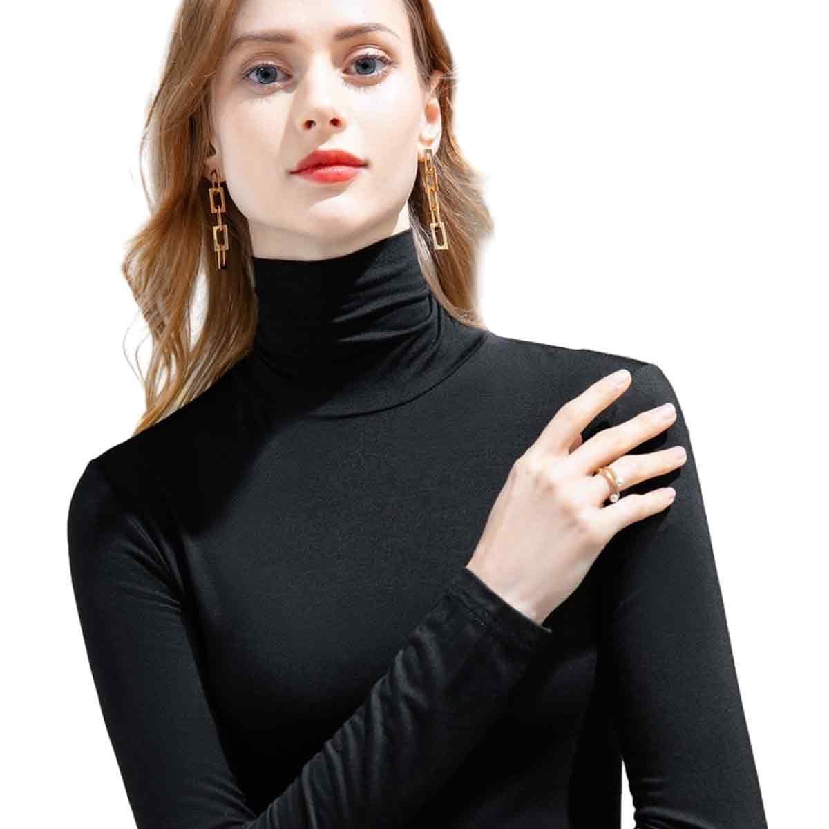 Jormftte Thermounterhemd Damen Elegant Pullover Slim Fit Langarm für Winter Carbon Ink Black