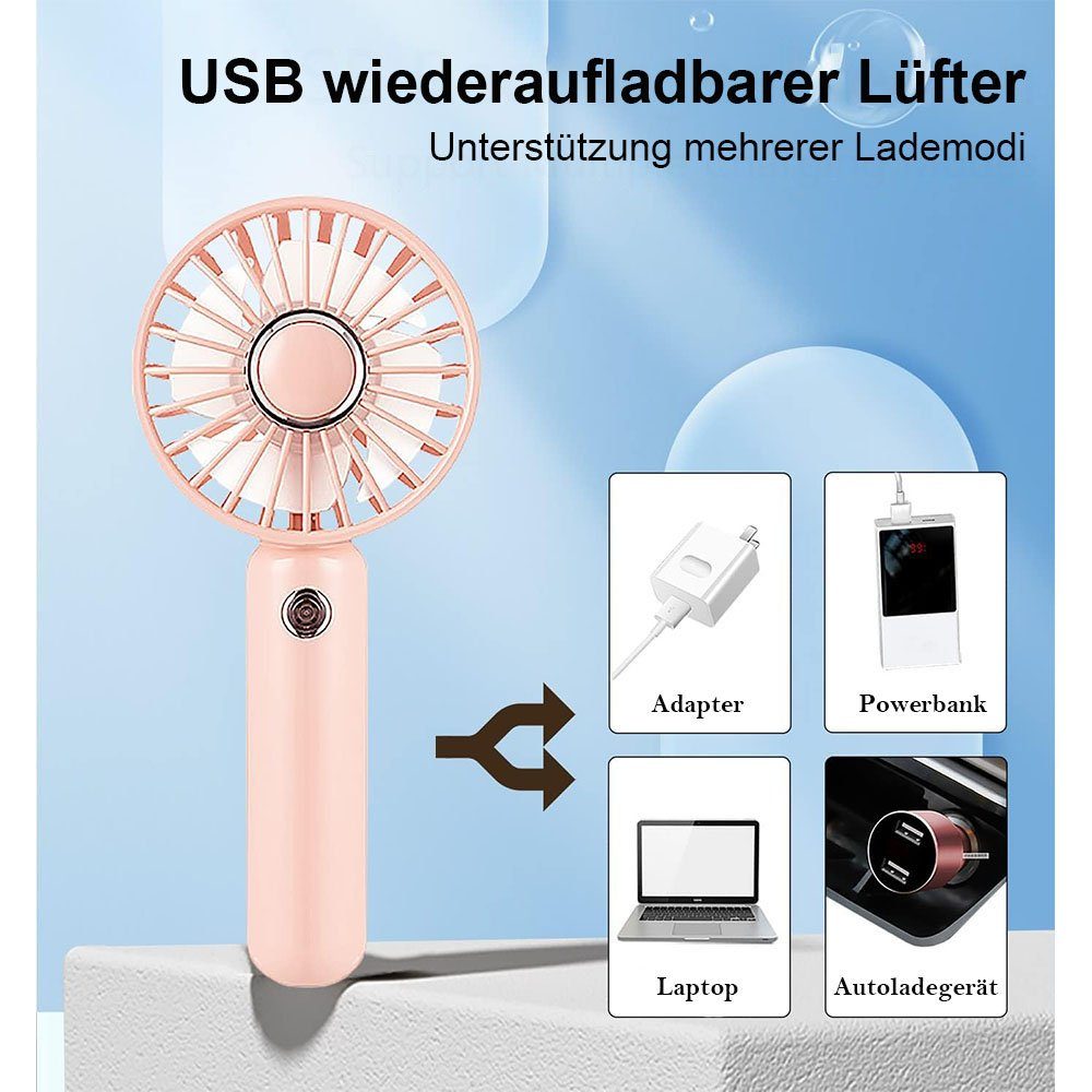 MOUTEN Heizkörperventilator Tragbarer leise, USB, Mini-Ventilator, Make-up. Rosa 3-Gang