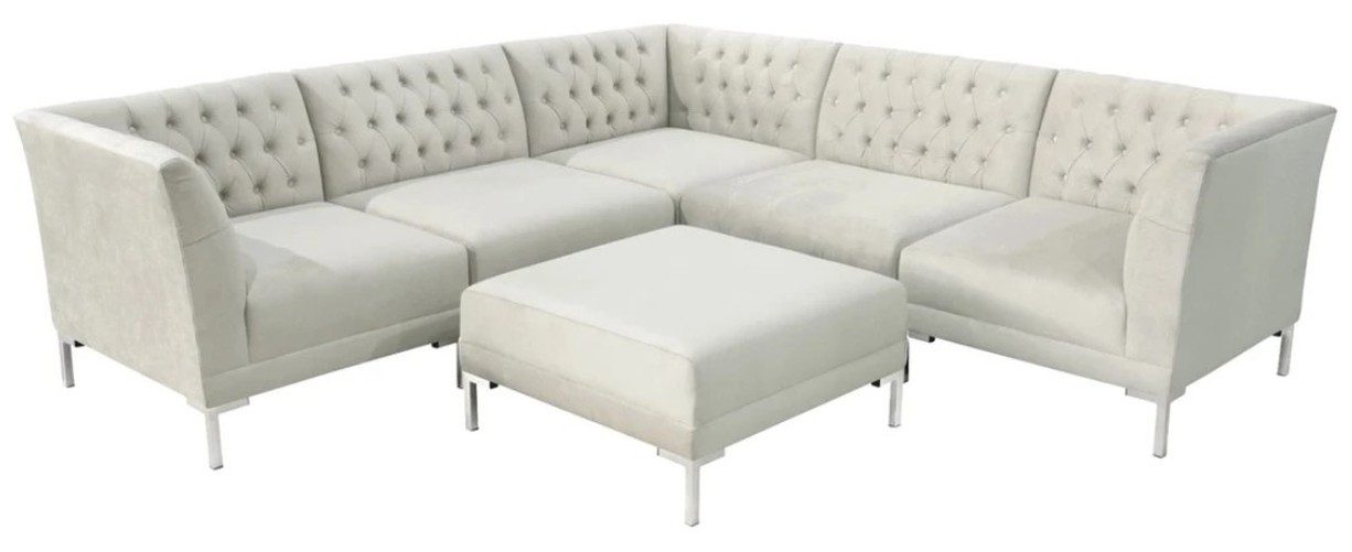 Ecksofa Chesterfield Ecksofa in Beige mit Textilbezug und Edelstahlfüßen