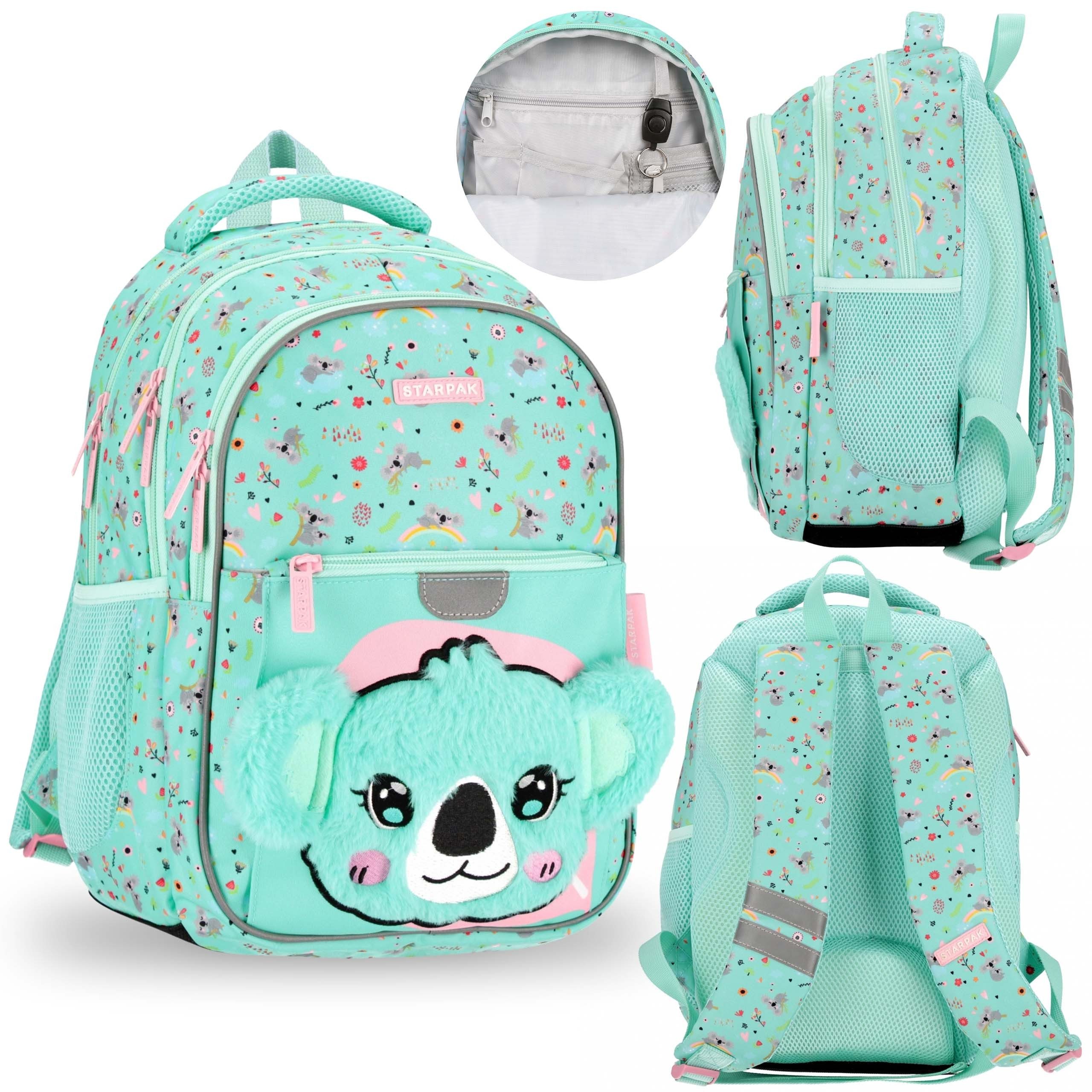 Sarcia.eu Schulrucksack Koala Türkis Mädchen Schulrucksack mit Reflektoren 40x29x20cm, 23 l