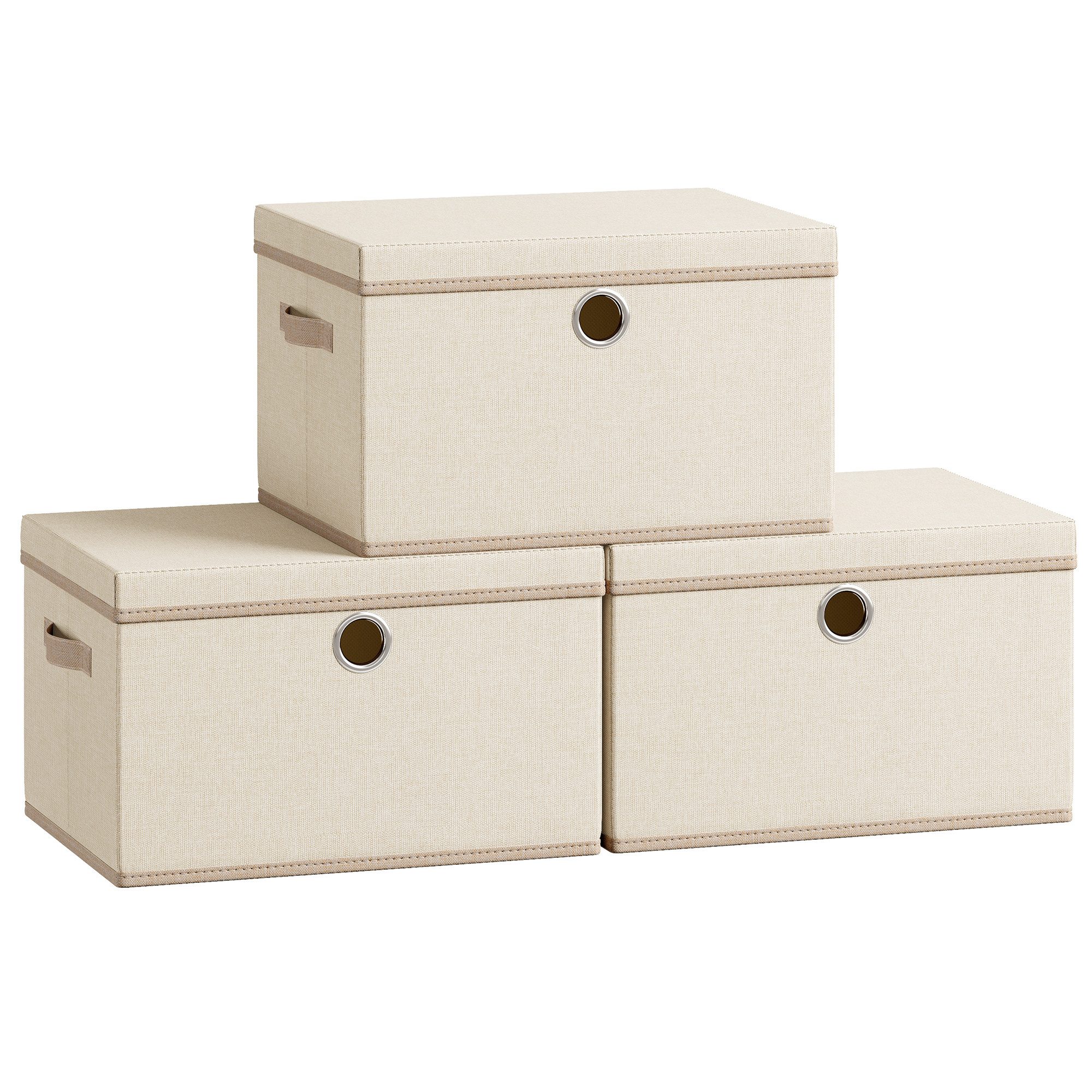 SONGMICS Aufbewahrungsbox 3er-Set, Ordnungsboxen, stapelbar mit Griffen, 43 x 30 x 30 cm, Stoffboxen mit Deckel, PP-Platten, geruchsneutral, faltbar