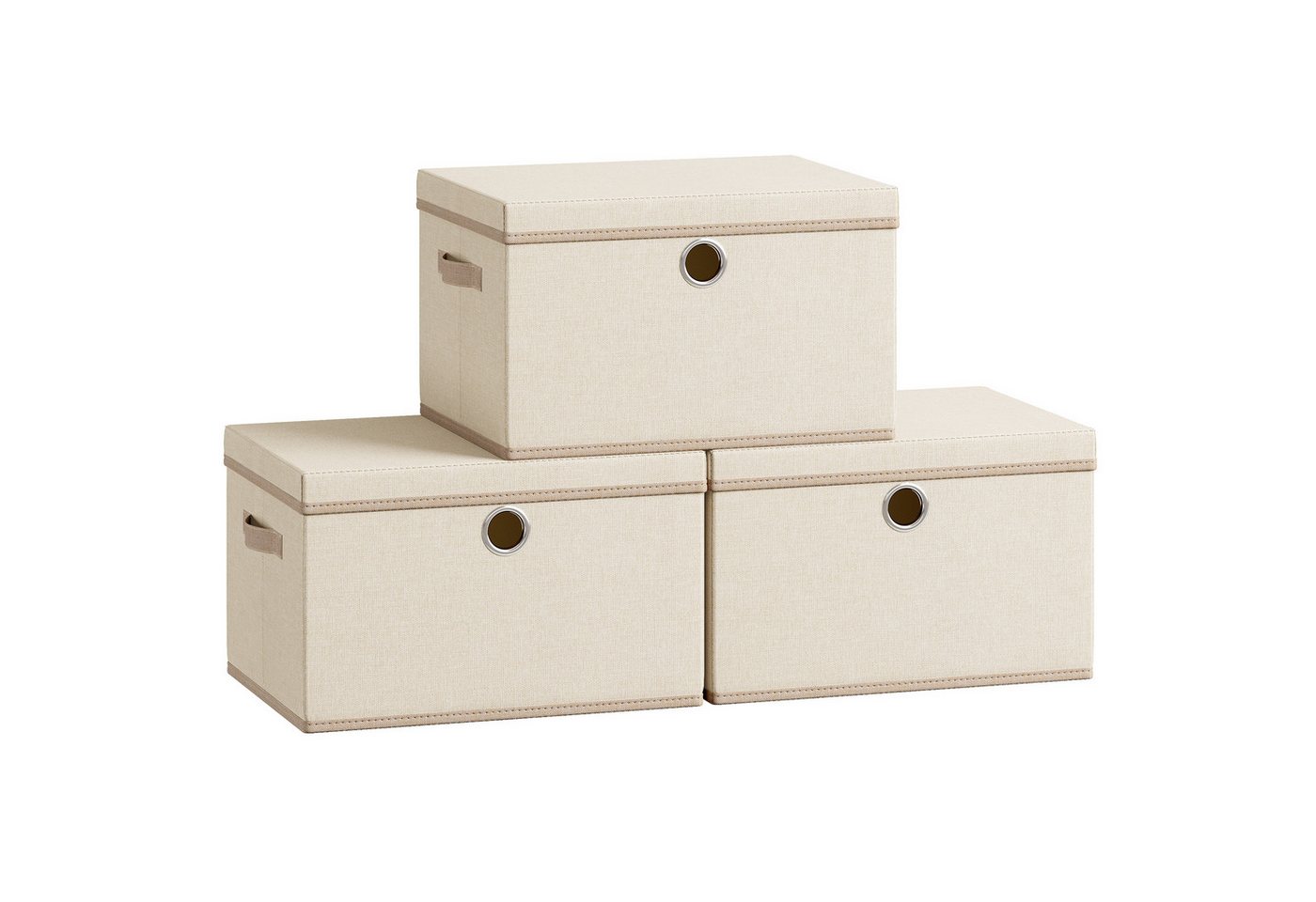 SONGMICS Aufbewahrungsbox 3er-Set, Ordnungsboxen, stapelbar mit Griffen, 43 x 30 x 30 cm, Stoffboxen mit Deckel, PP-Platten, geruchsneutral, faltbar