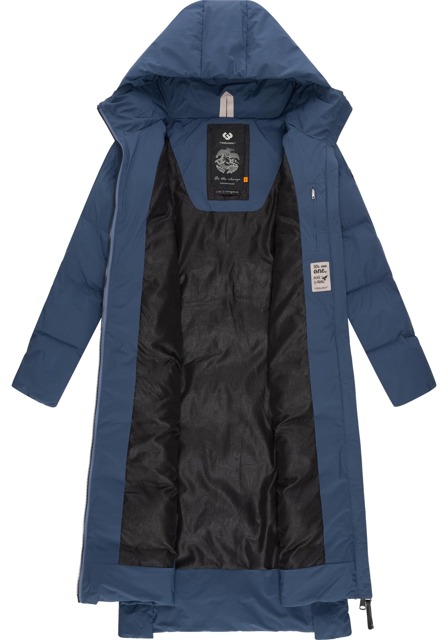 Ragwear Extralanger Gehschlitzen Patrise Wintermantel Winter Steppmantel Damen mit indigo