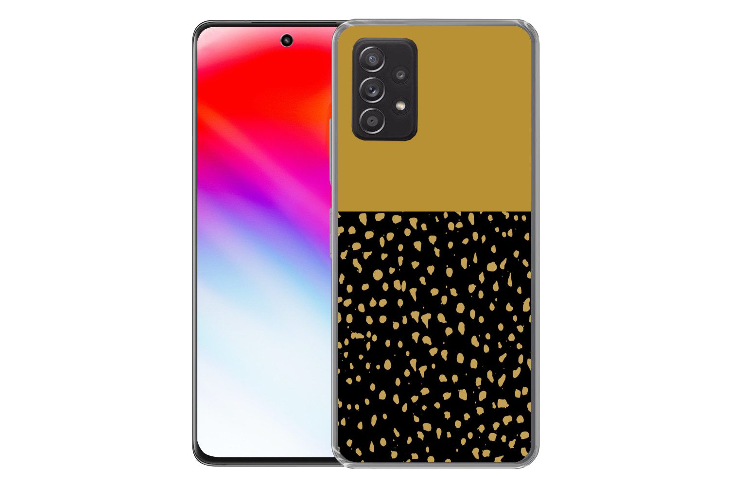 MuchoWow Handyhülle für Samsung Galaxy A53 5G Polka dots - Ockergelb - Schwarz, Phone Case, Silikon, Schutzhülle Dünn