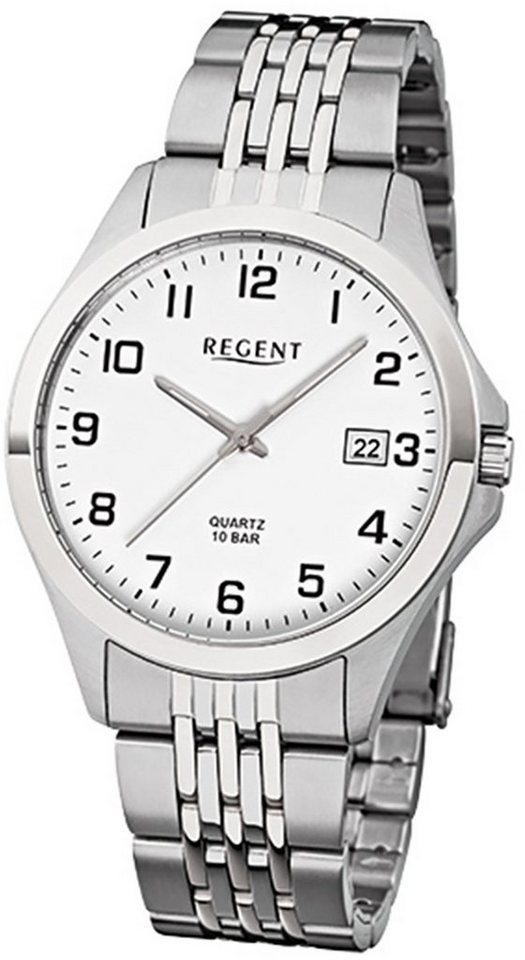 Regent Quarzuhr Regent Herren-Armbanduhr silber grau Analog, Herren  Armbanduhr rund, mittel (ca. 39mm), Edelstahlarmband, Datumsanzeige