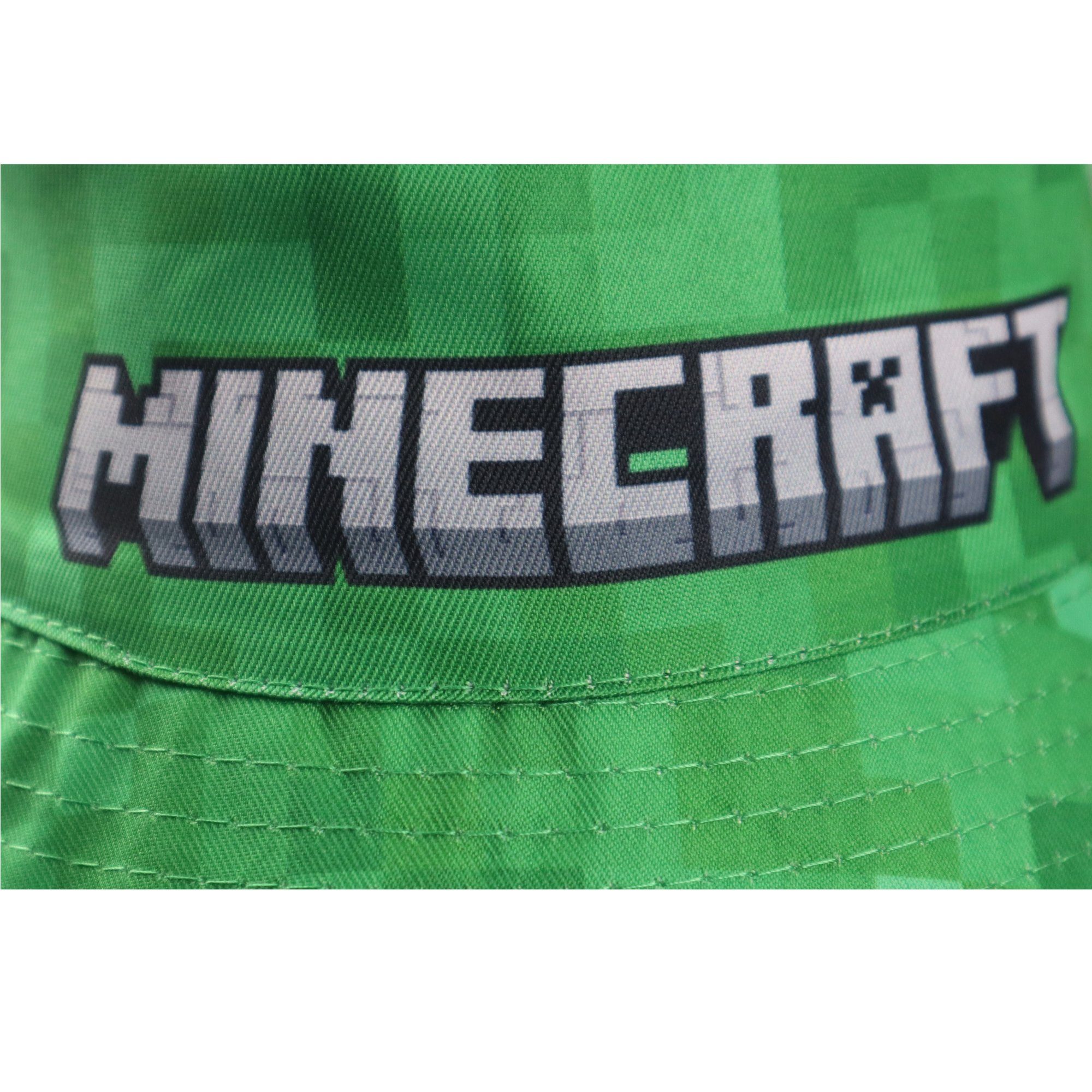 in Jungen 100% Fischerhut Kinder Blau Minecraft Baumwolle Grün oder Hut 52 Creeper Gr. Minecraft 54, bis