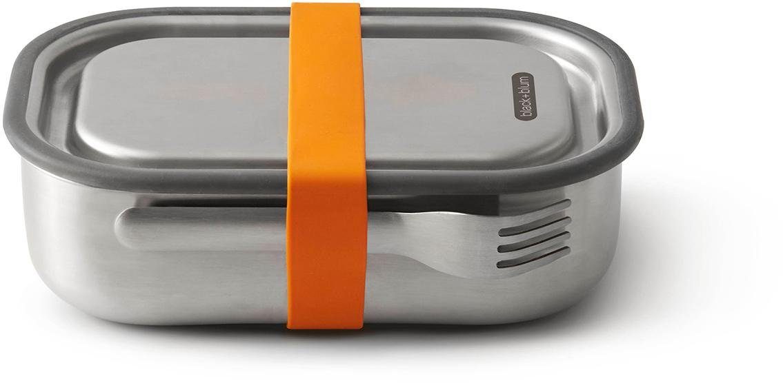 Gurt, 1000 (1-tlg), Silikon-Ventil, Edelstahl, und mit ml black+blum Gabel orange/edelstahlfarben Lunchbox,