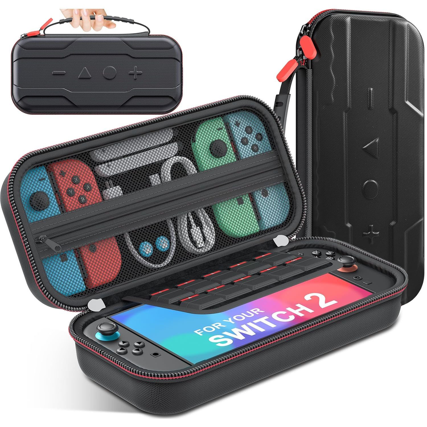SURFOU Nintendo-Schutzhülle Tasche Kompatibel mit Nintendo Switch 2 Zubehör Hülle Tragetasche Kompatible Displaygröße: 7,9 zoll, nintendo switch 2 tasche mit 10 Spielkartenhaltern, Kompakt & tragbar, Doppelreißverschluss, Rundum-Schutz unterwegs, für Nint