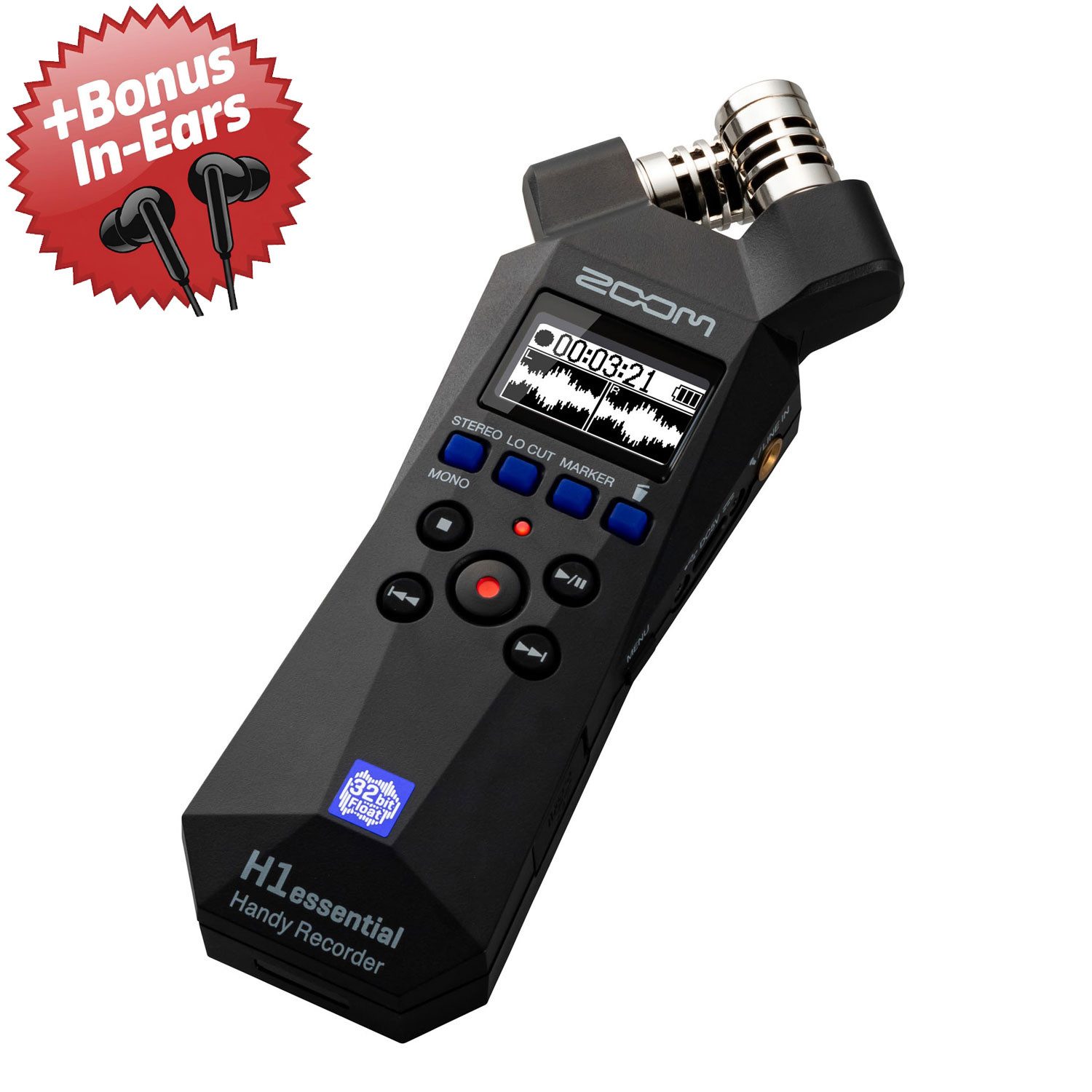 Zoom Audio Zoom Audio-Recorder H1essential + Bonus In-Ear Kopfhörer Digitales Aufnahmegerät (Vorteils Set mit Audiofly In-Ear Kopfhörer)