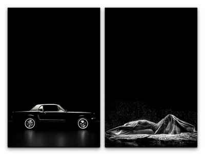 Sinus Art Leinwandbild 2 Bilder je 60x90cm Ford Mustang Schwarz Model Sexy Erotisch Sinnlich Akt