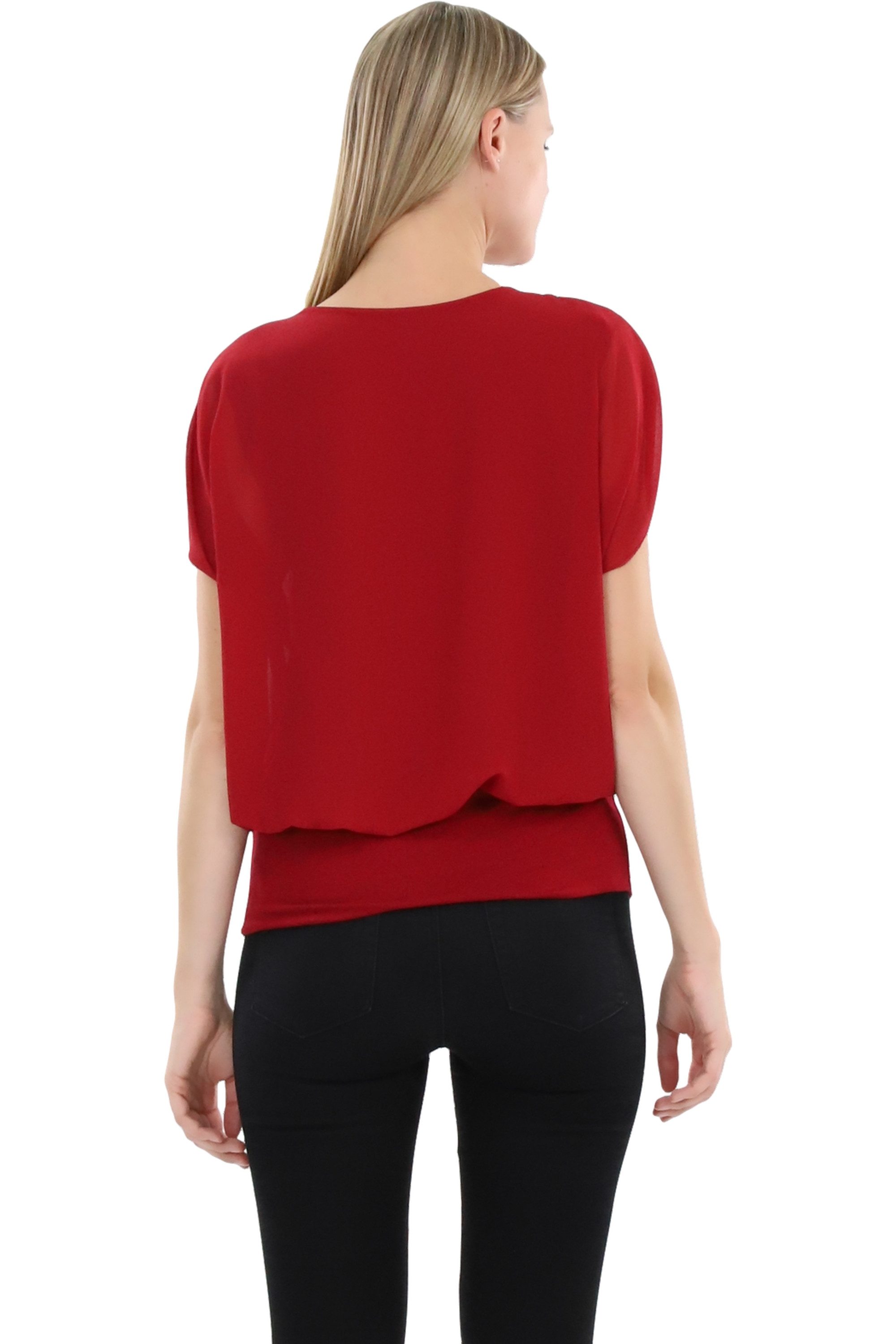 malito more than fashion Chiffonbluse malito Damen kurzarm Bluse im Fledermaus Look, Tunika mit Zipper, Kurzarm Bluse