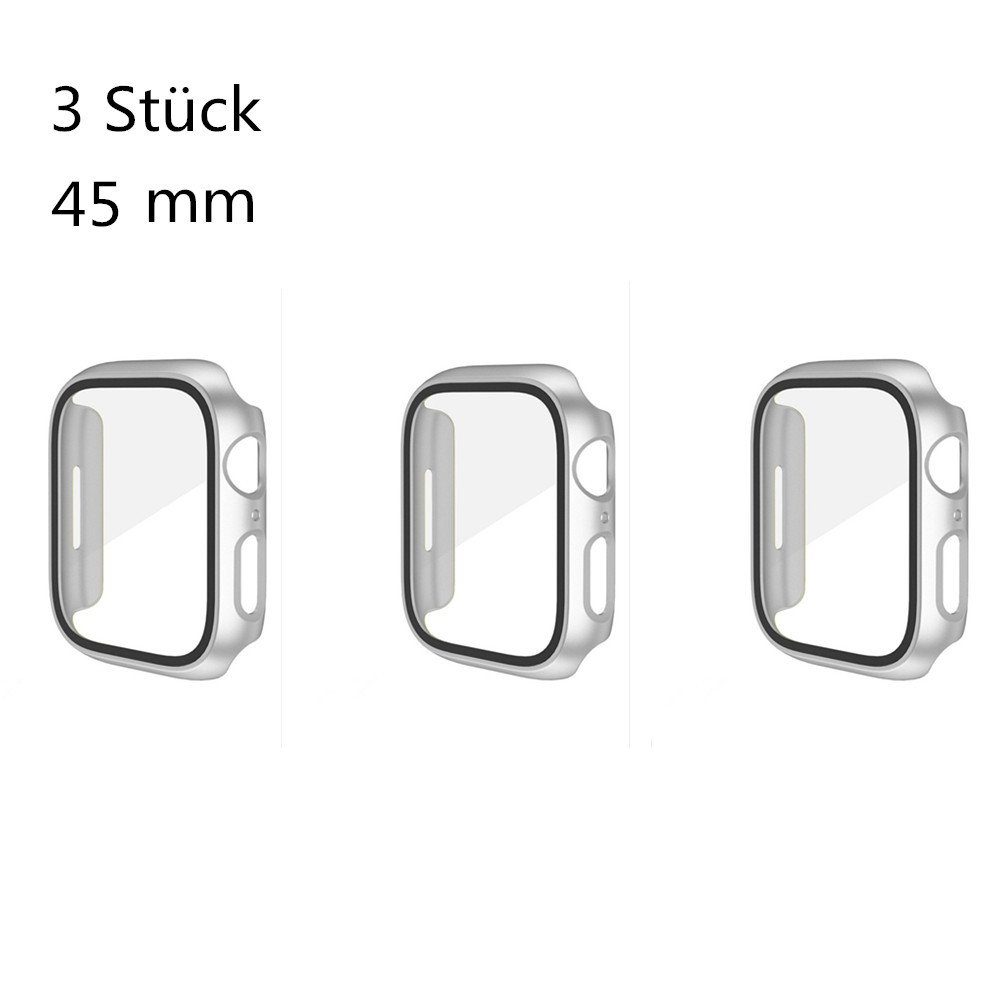 XDeer Smartwatch-Hülle 3 Stück Hülle für Apple Watch Series 7 Schutzhülle mit Glas, Displayschutz 41mm/45mm Rundum HD Case
