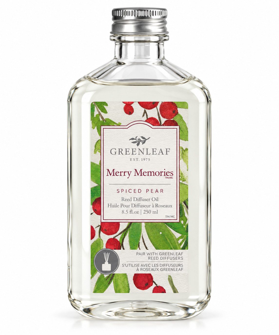 Greenleaf Raumduft Merry Memories 250 ml (1-St), Reed Diffuser Oil Nachfüller mit Peddigrohr Stäbchen