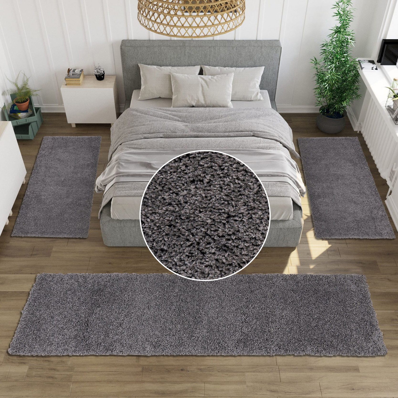 OTTO home Bettumrandung Viva, Höhe 45 mm, (3-tlg), Bettvorleger, Läufer-Set, Uni-Farben, einfarbig, besonders kuschelig