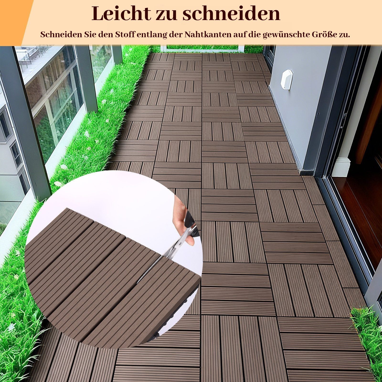 BlingBin Klickfliesen Terrassenfliesen 11 Stück 0,99 Balkonfliesen mit Klicksystem, 11 Stück, 11 St., 30B x 30T x 2H cm, Klickfliesen mit Drainagefunktion Bodenbelag Fliese für Terrasse