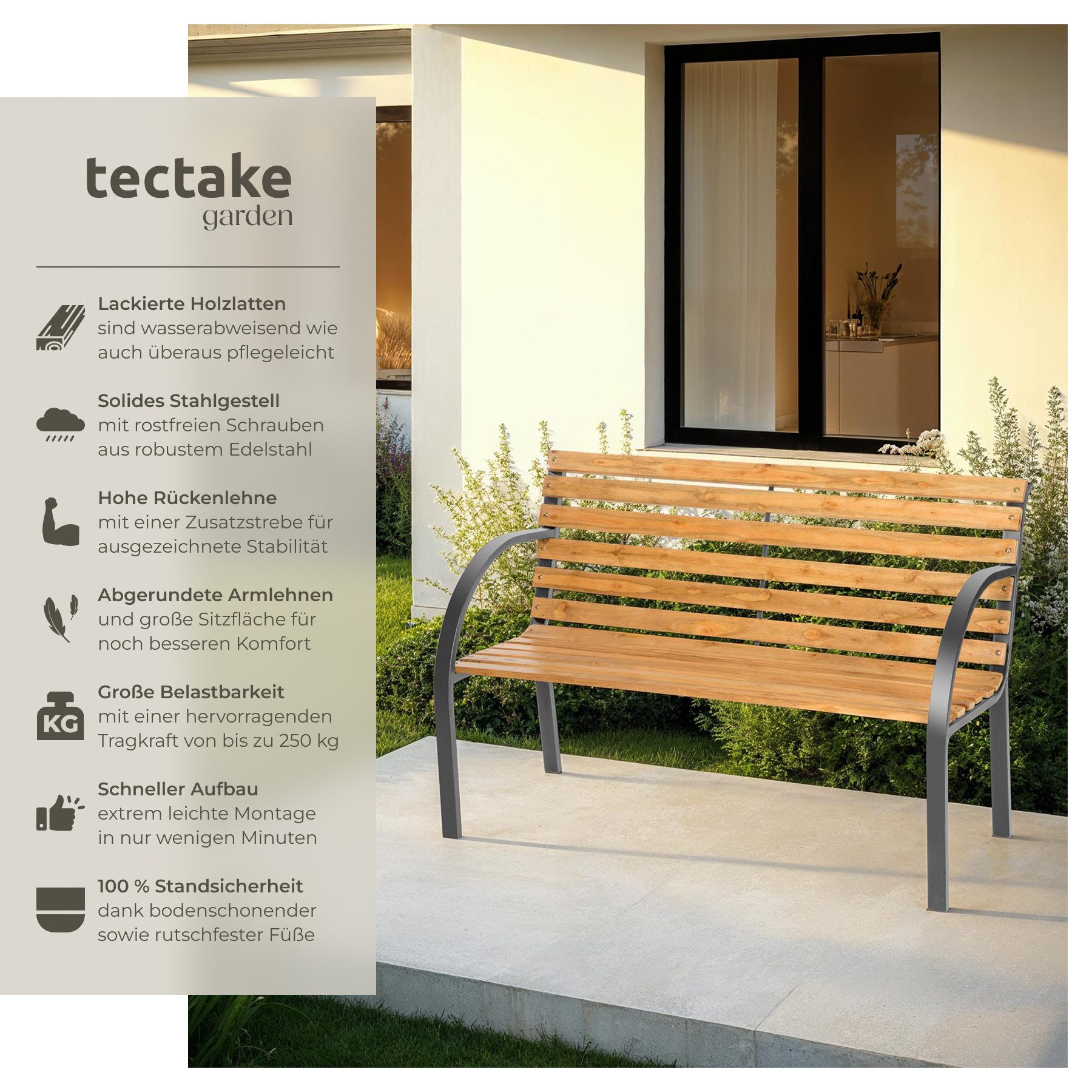 tectake Gartenbank Sitzbank Michaela 2-Sitzer aus Holz 119,5x 62x83cm, 2-Si günstig online kaufen
