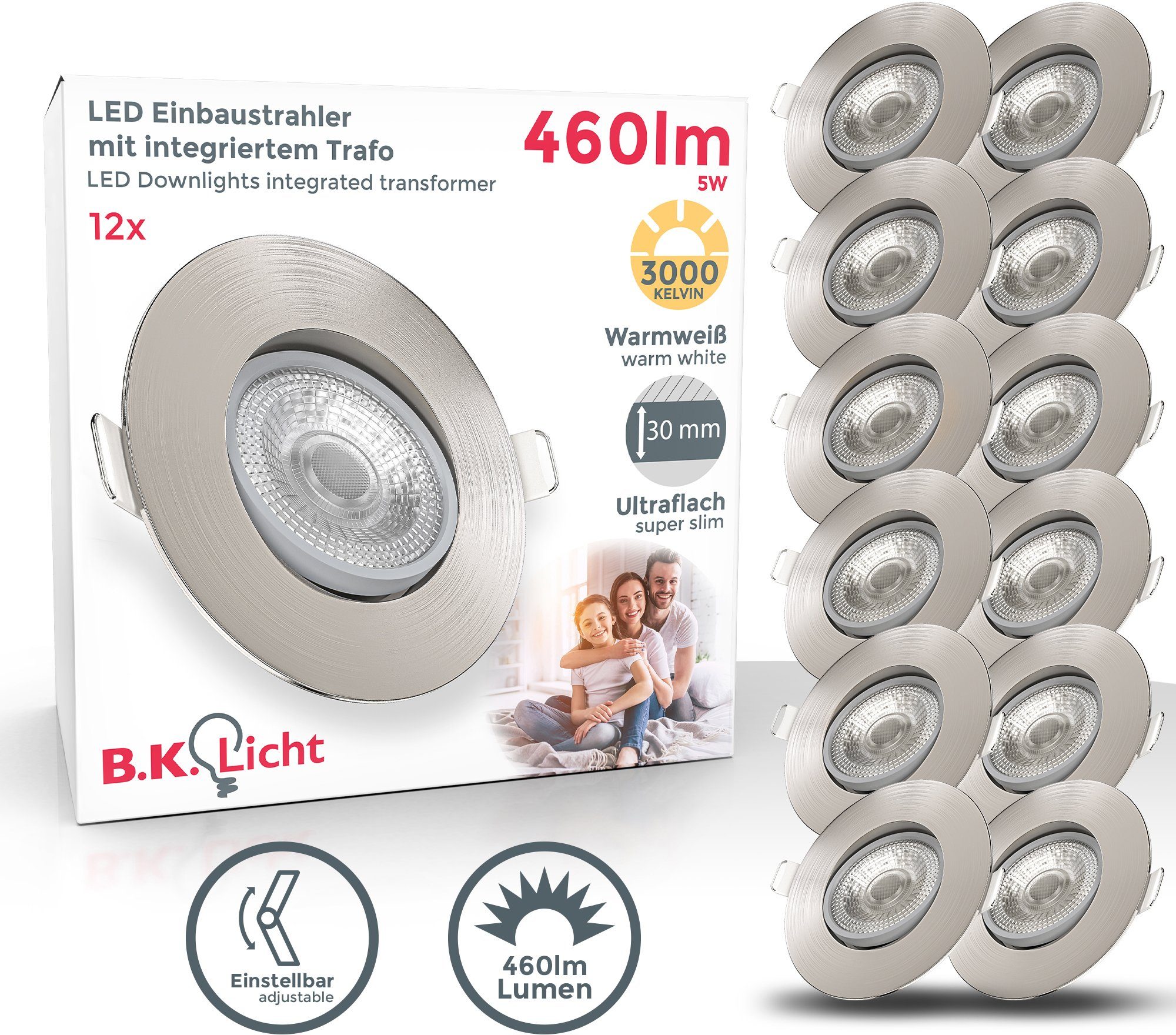 B.K.Licht LED Einbauleuchte, LED Deckenspots schwenkbar