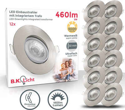 B.K.Licht LED Einbauleuchte, LED Deckenspots schwenkbar Einbaustrahler Spots Lampe ultra-flach IP23 12er SET