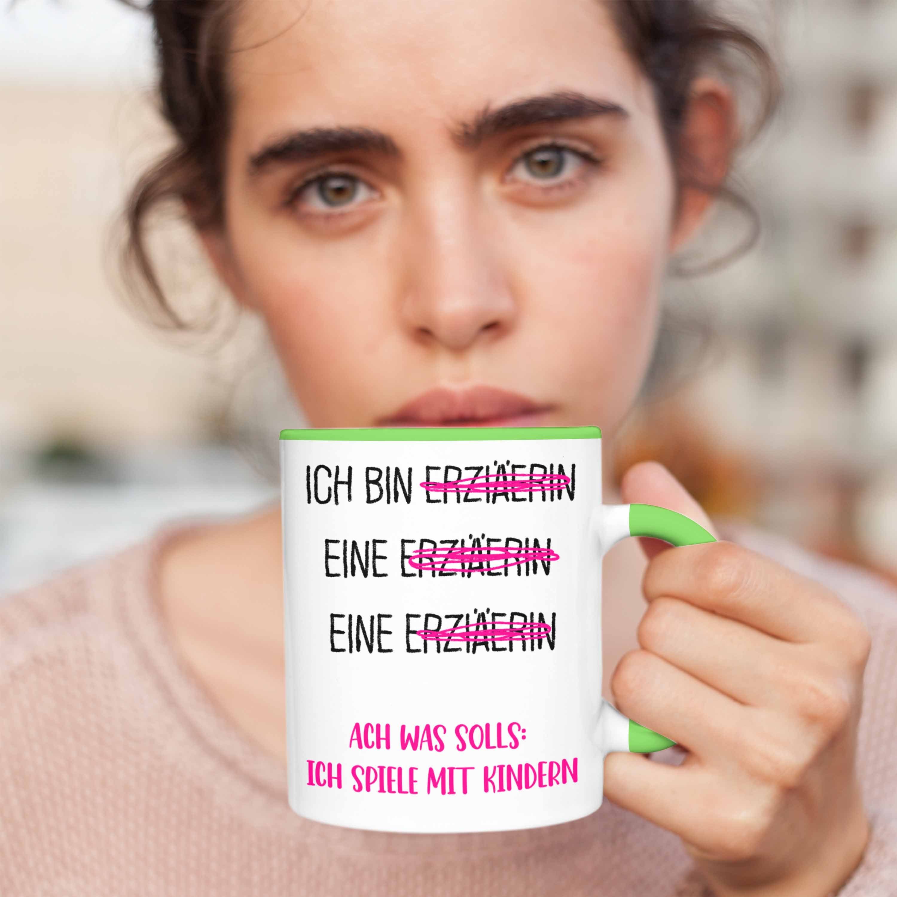 Kindergärtnerin Grün Tasse Erzieherin für Trendation Geschenkidee Spruch Tasse Geschenk