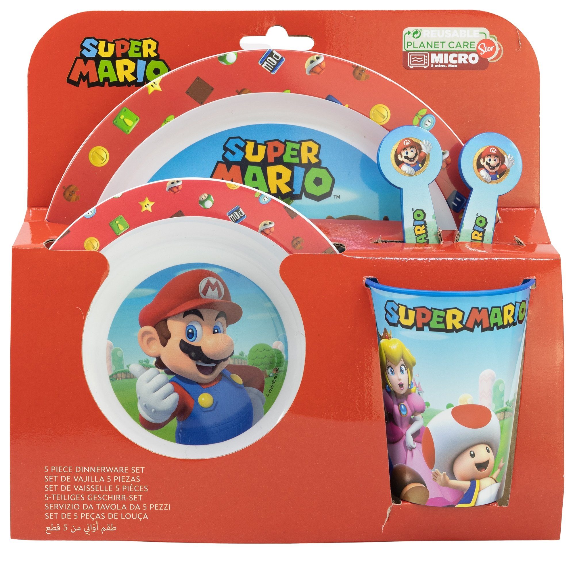 5 Kunststoff, 1 (5-tlg), Mario Super Besteck Becher Teller und Schüssel Kindergeschirr-Set Mario Personen, Kinder Luigi Geschirr-Set Super tlg