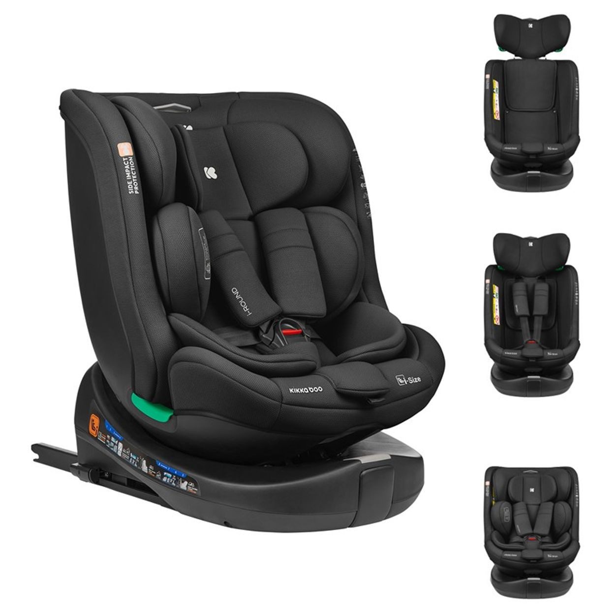 Kikkaboo Autokindersitz Kindersitz i-Round i-Size, ab: 0, bis: 12, (40-150cm) Isofix, 360-Grad-Drehung, Gurt