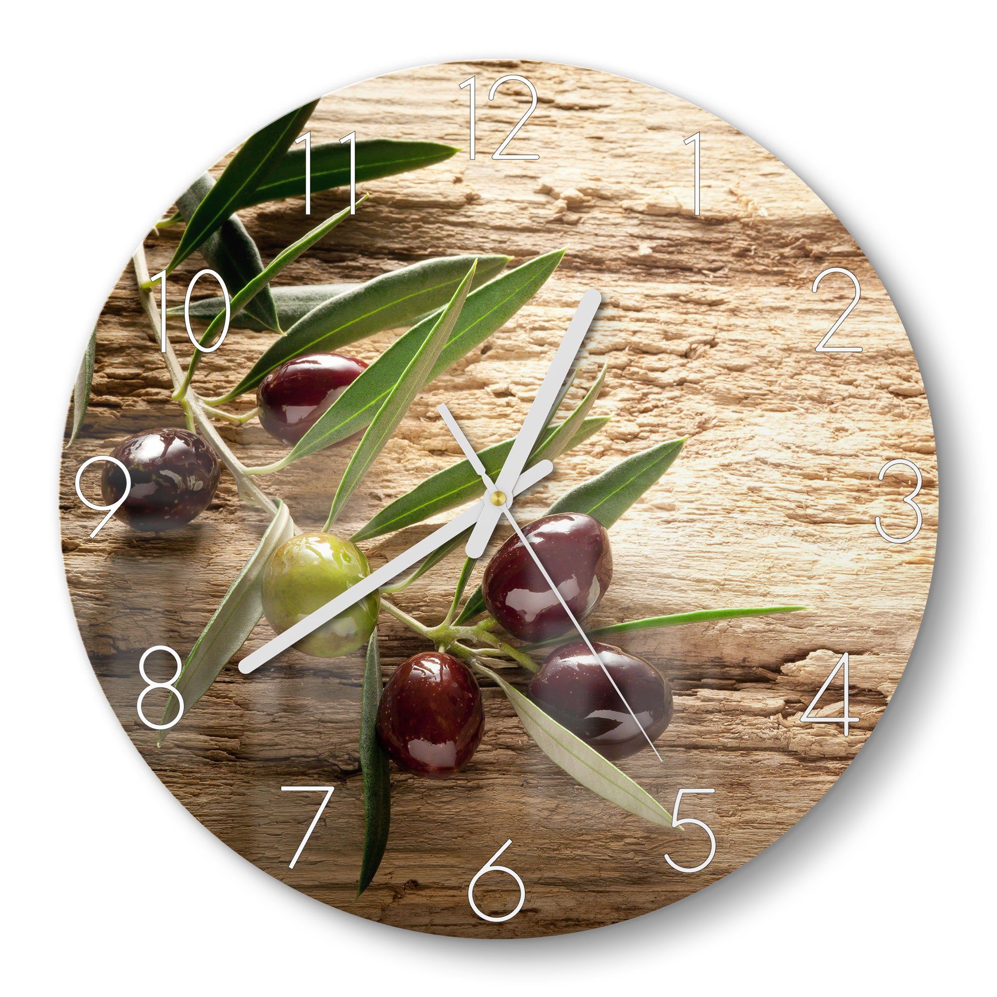 DEQORI Wanduhr 'Dekorativer Olivenzweig' (Glas Glasuhr günstig online kaufen