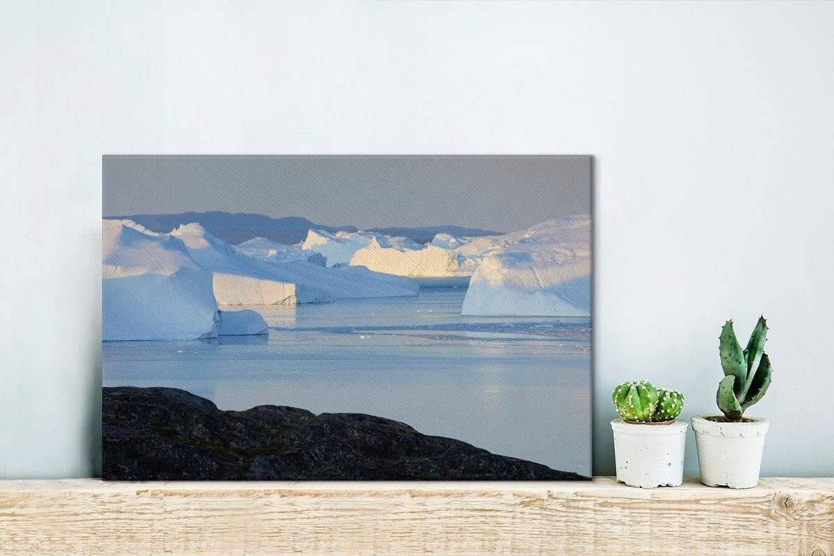 OneMillionCanvasses® Leinwandbild Eisberge am Wandbild Leinwandbilder, Aufhängefertig, Ilulissat 30x20 Jsfjord aus, St), (1 Grönland Wanddeko, in cm von