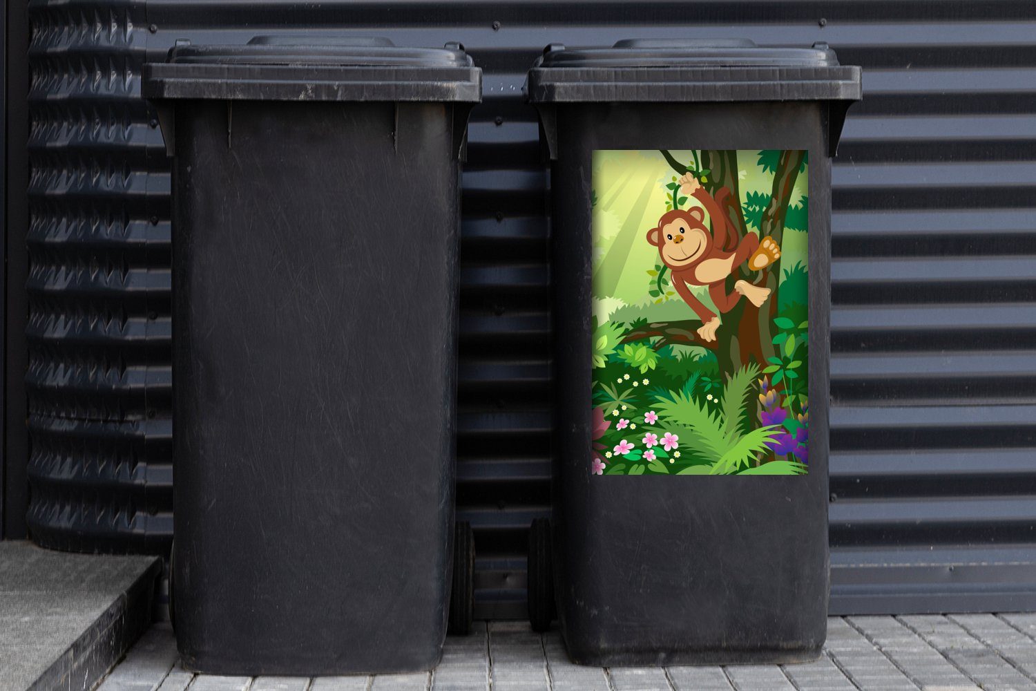 St), Sticker, Wandsticker Affe Kinder Jungen Dschungel - Container, (1 - Blumen Mülleimer-aufkleber, Mädchen - Mülltonne, - - MuchoWow Abfalbehälter