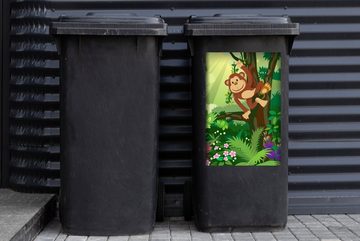 MuchoWow Wandsticker Affe - Dschungel - Jungen - Mädchen - Blumen - Kinder (1 St), Mülleimer-aufkleber, Mülltonne, Sticker, Container, Abfalbehälter