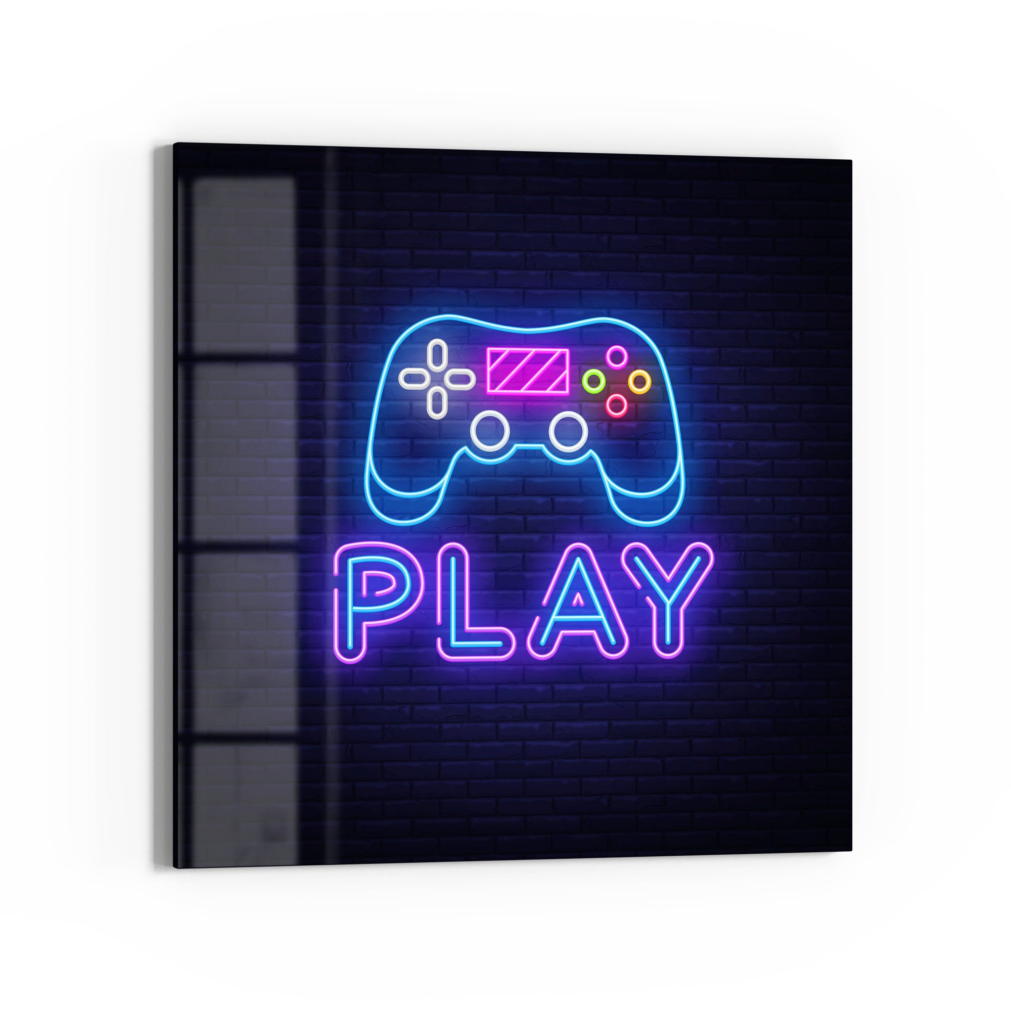 DEQORI Glasbild 'Spielspaß im Neon', 'Spielspaß im Neon', Glas Wandbild Bild schwebend modern