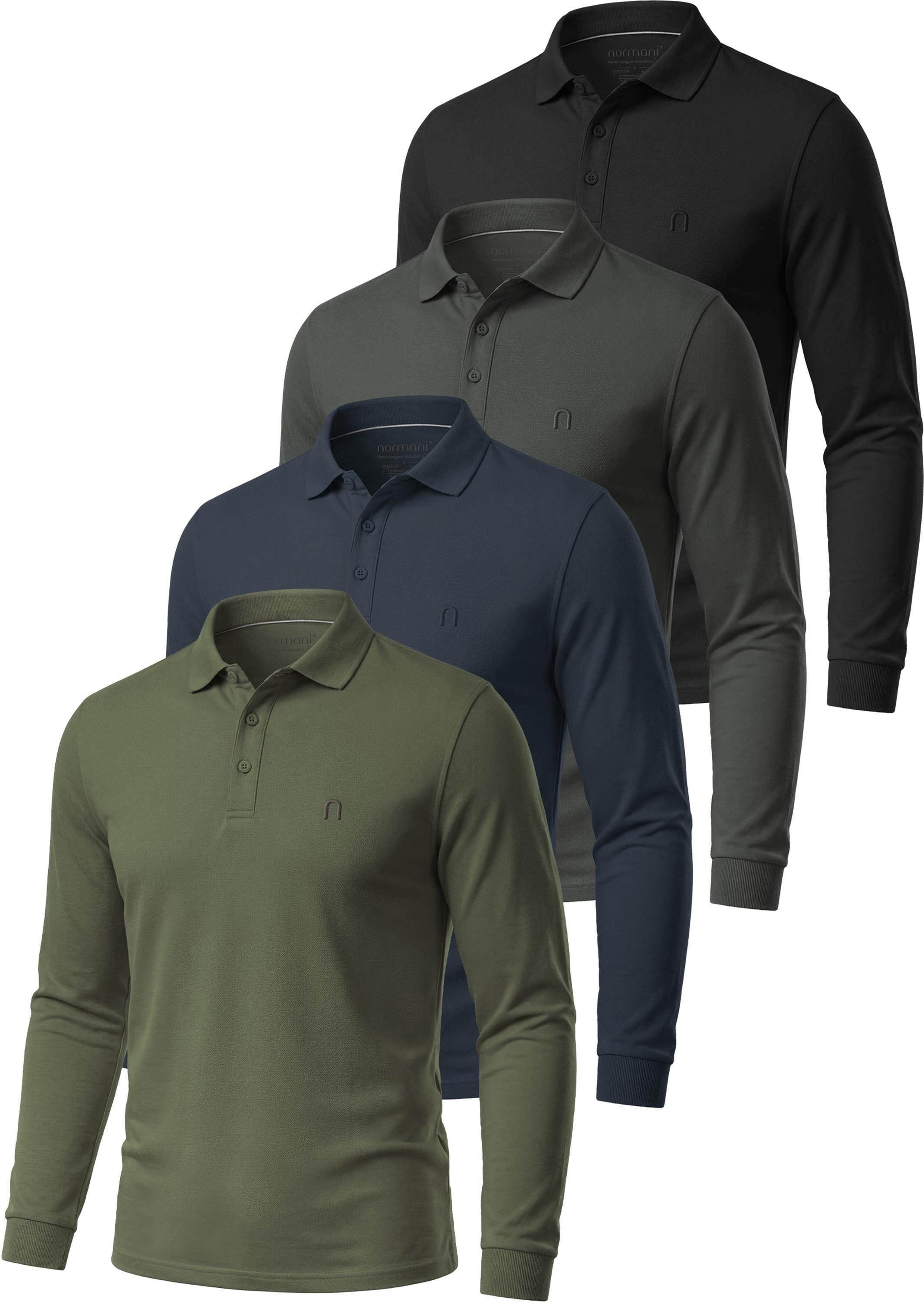 normani Langarmshirt 4er Set Herren Langarm Poloshirt Lyroe Longsleeve Poloshirt 4er Pack für Männer