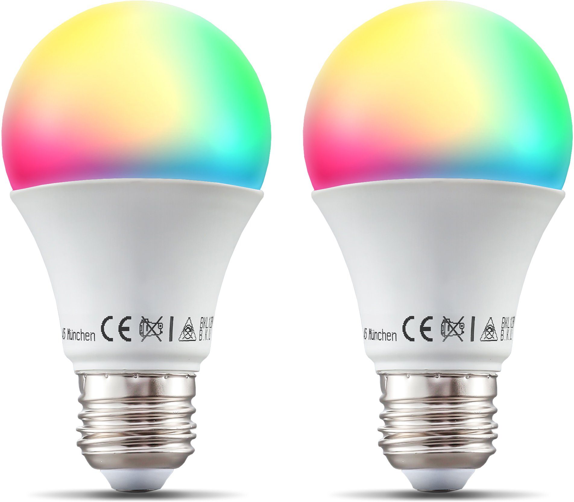 LED-Leuchtmittel, 2 RGB, St., dimmbar LED-Lampe, E27, App-Steuerung, Warmweiß, Smart B.K.Licht Home WiFi,