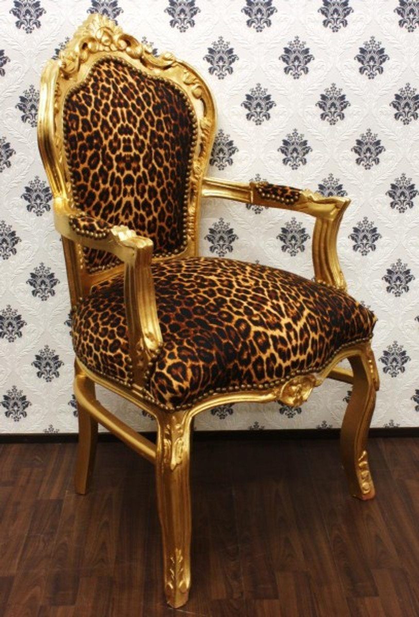 Casa mit Esszimmer / Leopard Padrino Esszimmerstuhl Armlehnen Barock Gold Stuhl